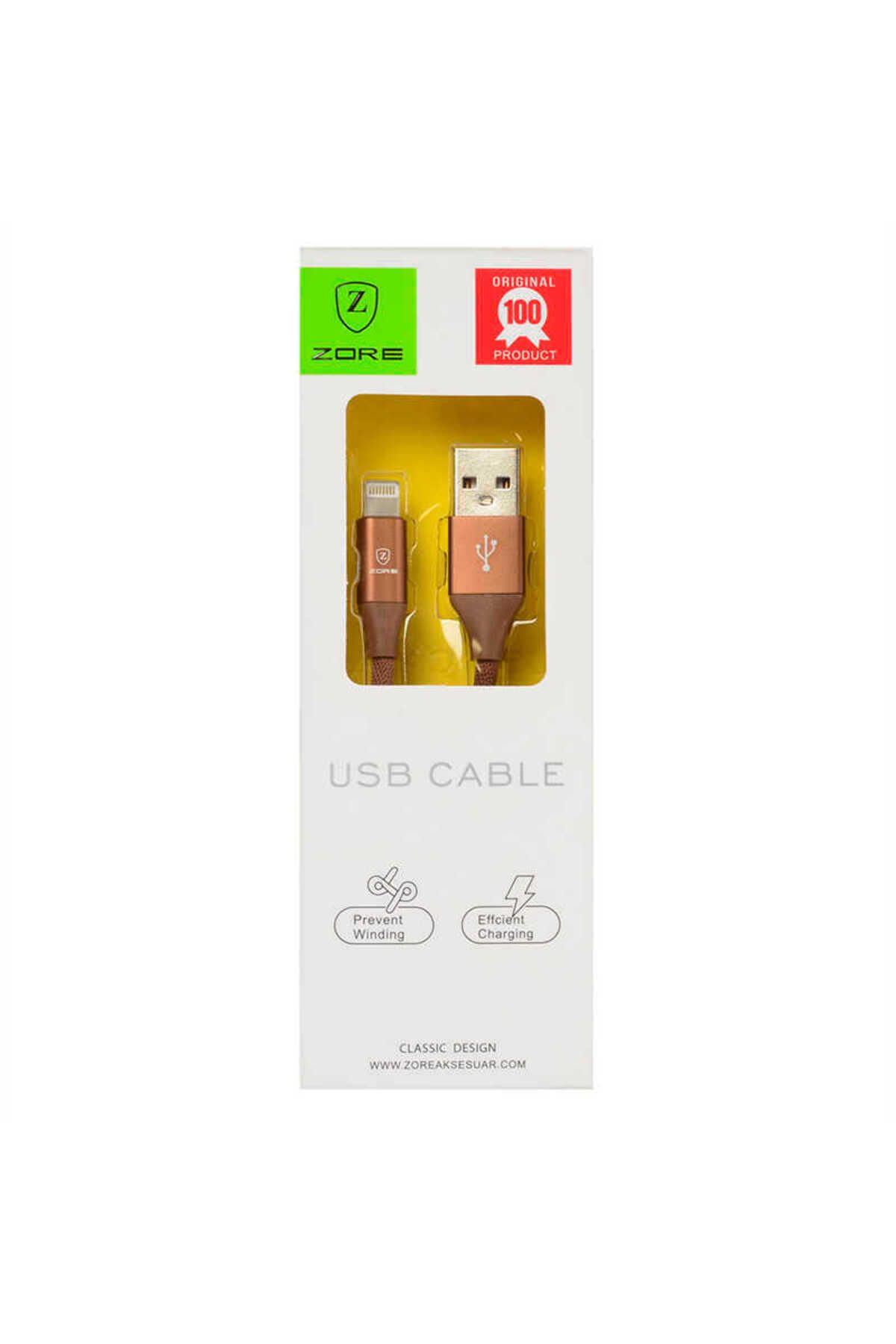 zore Kahverengi Metal Uçlu Lightning Usb Kablo-Zore