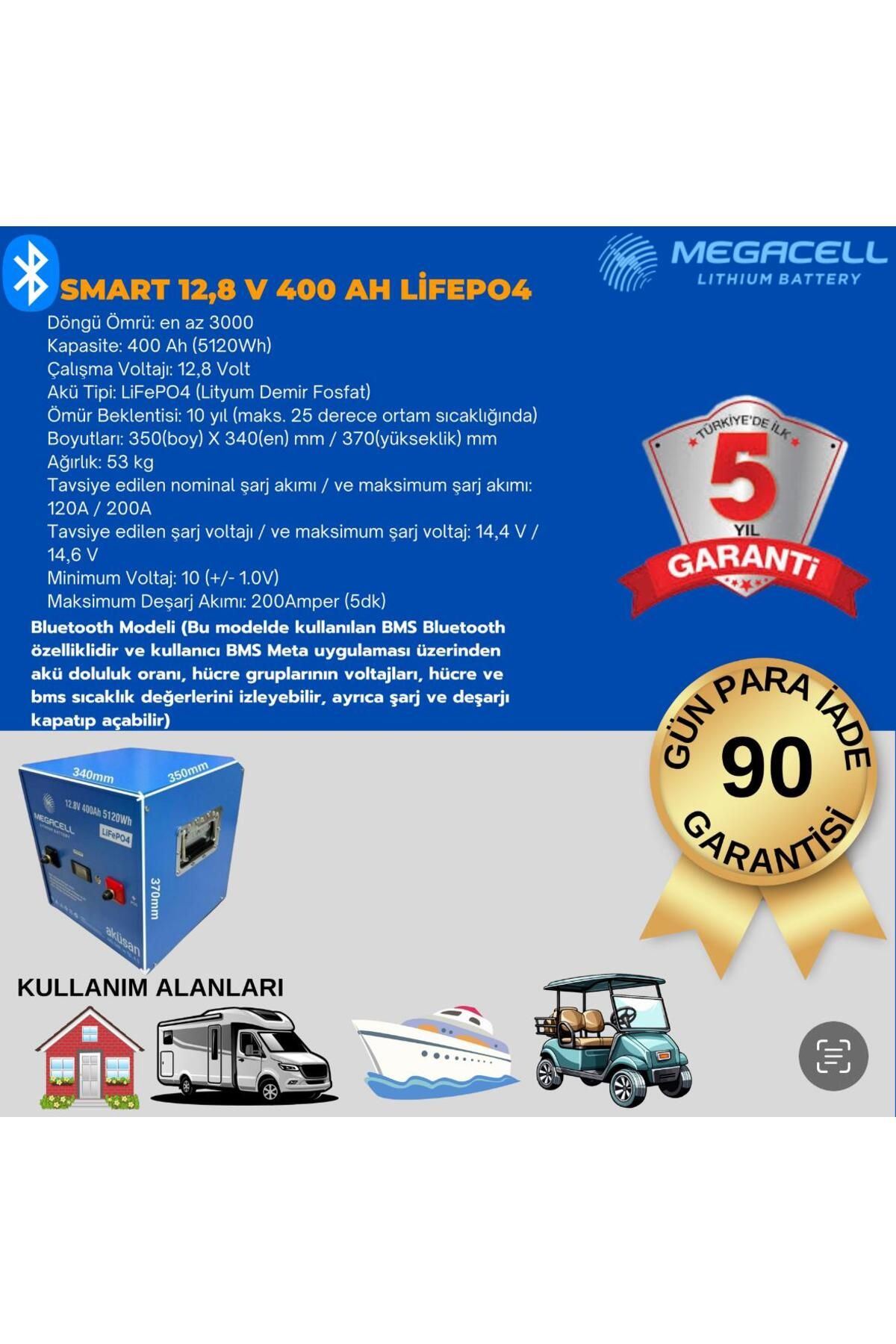 Megacell 12 V 400 AH BLUETOOTH