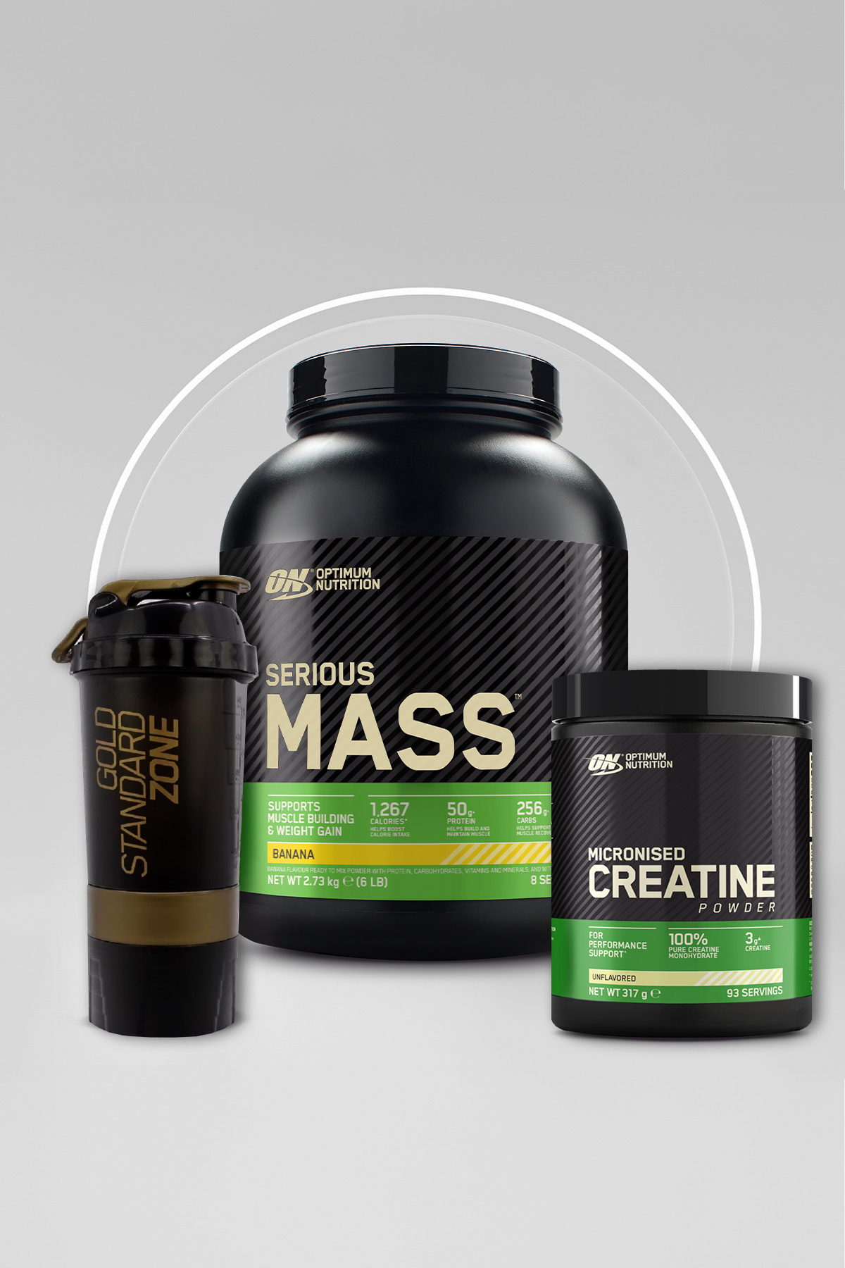 ON Optimum Nutrition Serious Mass Muz Aromalı 2.73kg 8 Servis-ON Creatine Aromasız 317g 93 Servis 2'li Set