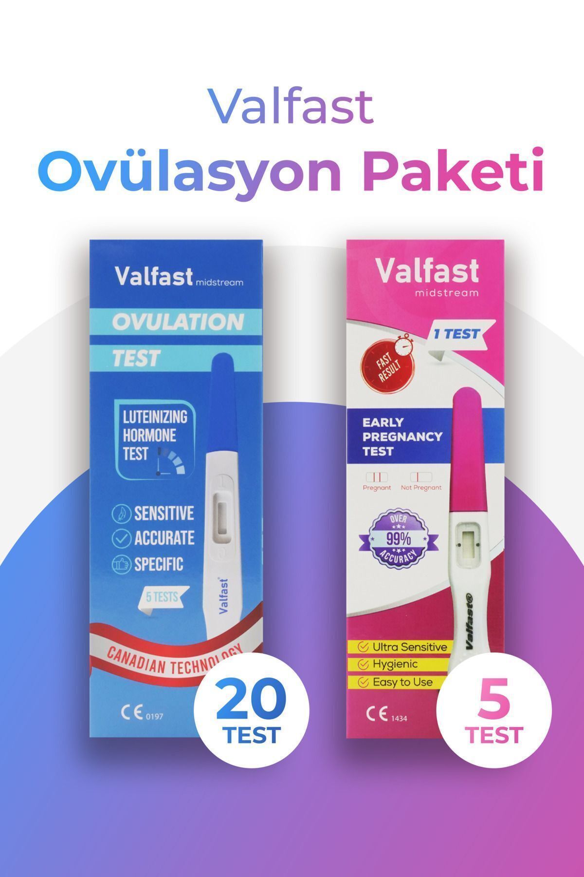 Valfast 20 Adet Ovulasyon + 5 Adet Erken Gebelik Testi Kalem Test