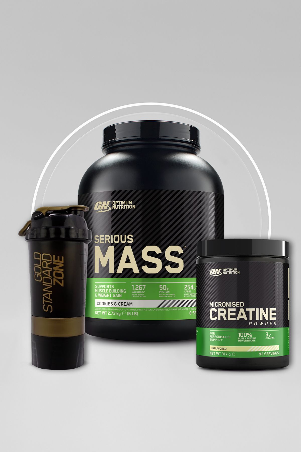 Optimum Nutrition Serious Mass Kurabiye Krema 2.73kg 8 Servis Creatine 317g 93 Servis Kas Ve Enerji Destek Seti