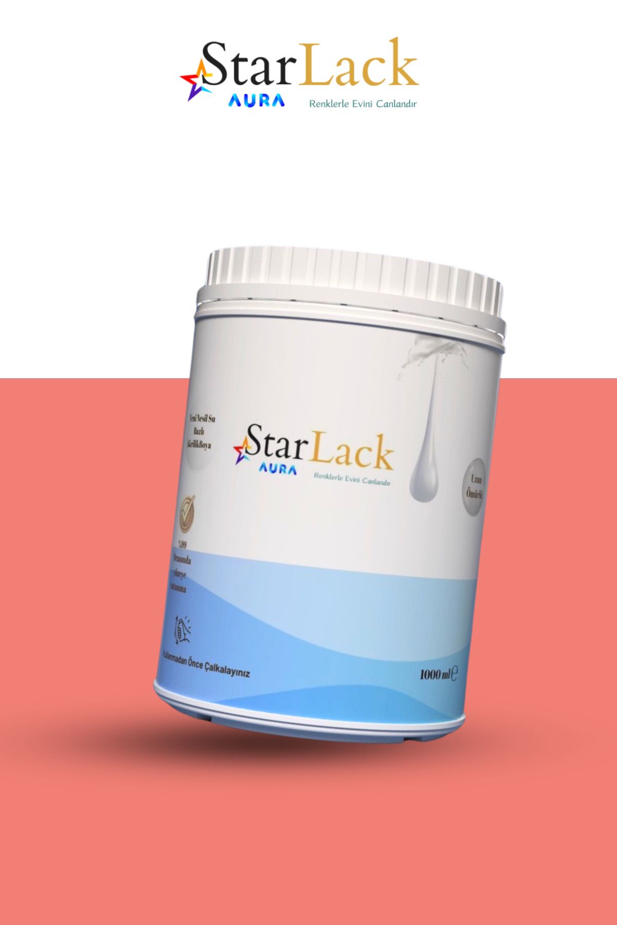 starlack Aura 1000ml Akrilik Su Bazlı Hobi Dönüşüm Boyası ( Tezgah-fayans-dolap-cam-plastik-ahşap-kapı )