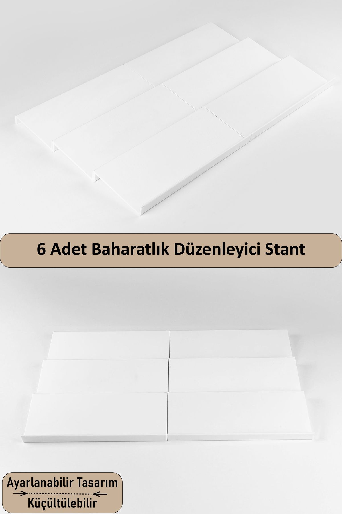 color house 6 Adet Çekmece Içi Baharatlık Düzenleyici Stant Mutfak Dolap Içi Organizer ( Beyaz Renk ) Z305