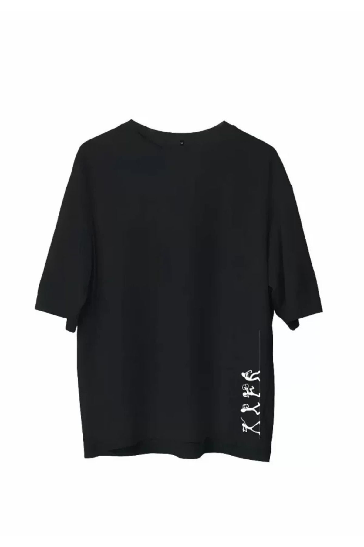 HobiDünyasıElif Unisex Bisiklet Yaka Baskılı Oversize T-Shirt - Siyah