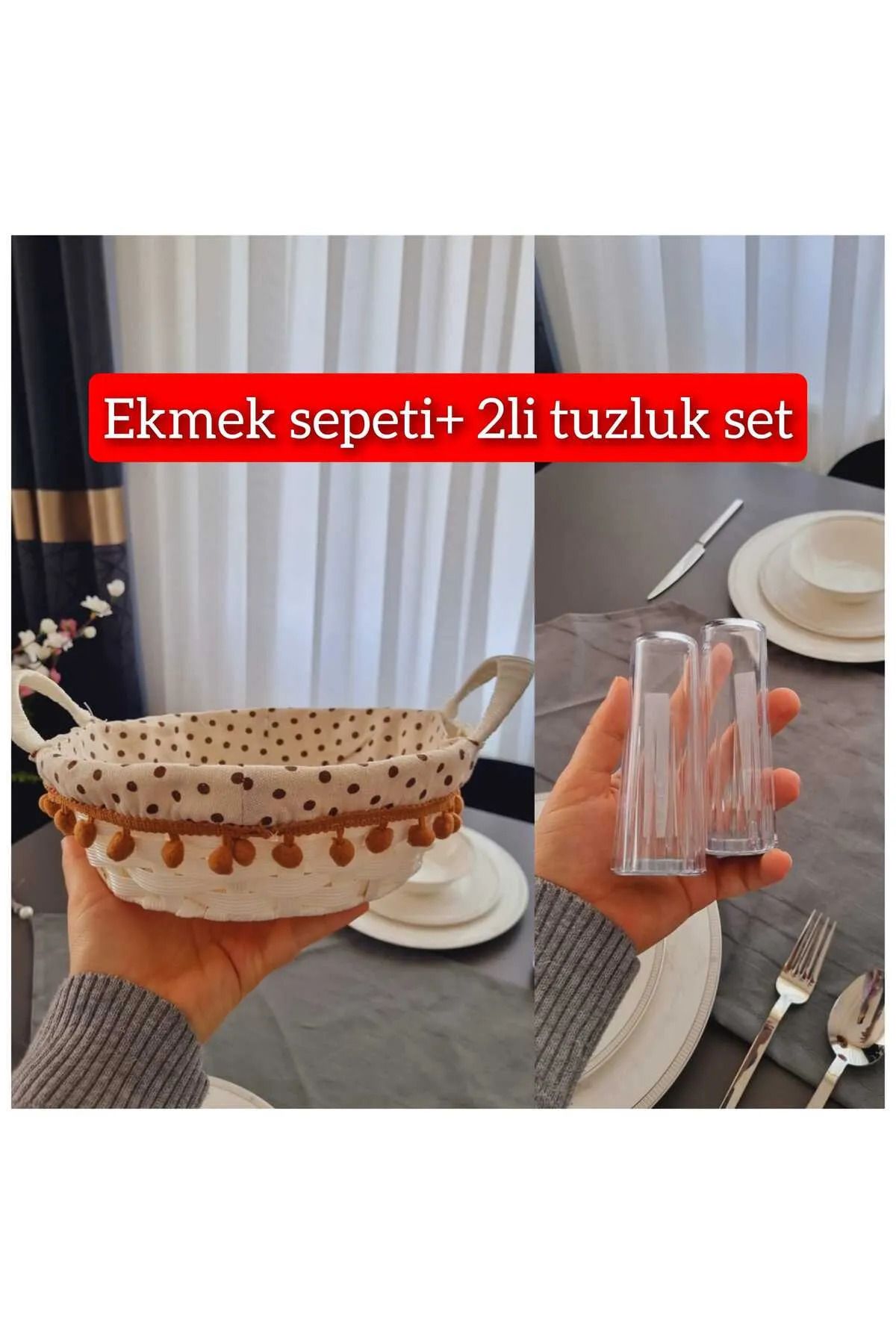 Lider MAGNESİA HASIR ÖRME EKMEK SEPETİ+2'Lİ MİKA TUZLUK SETİ