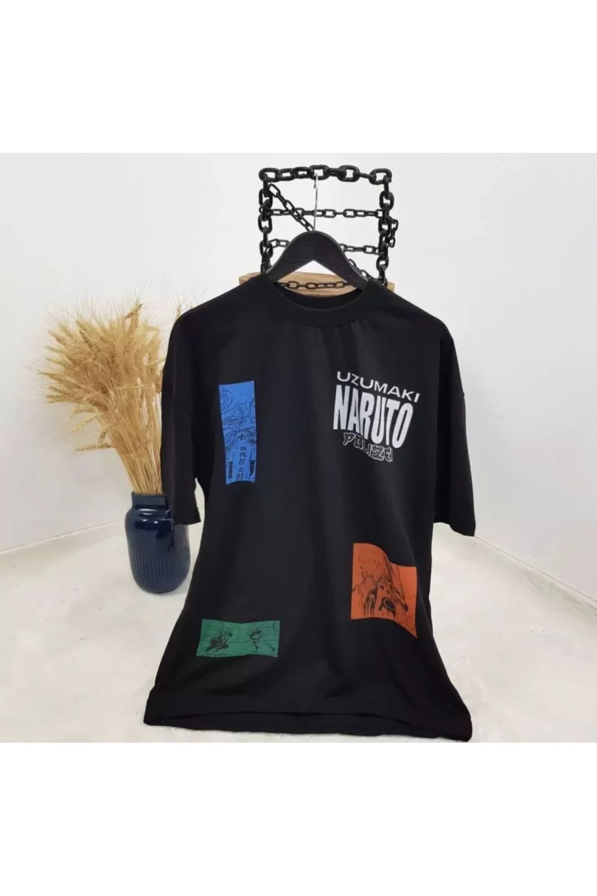 HobiDünyasıElif Unisex Bisiklet Yaka Baskılı Oversize T-Shirt - Siyah