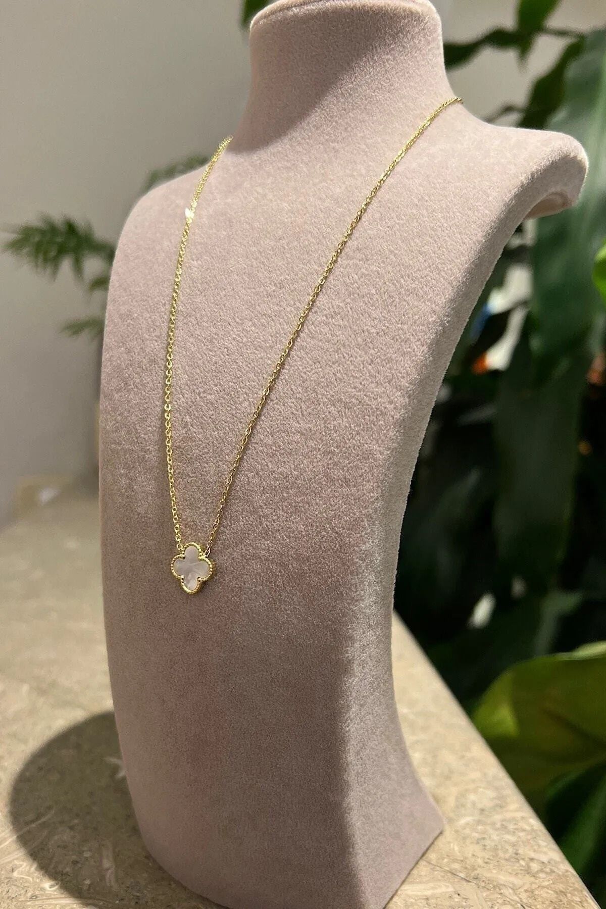 JEWELRY 316l beyaz renk Çelik Kolye Yonca Altın