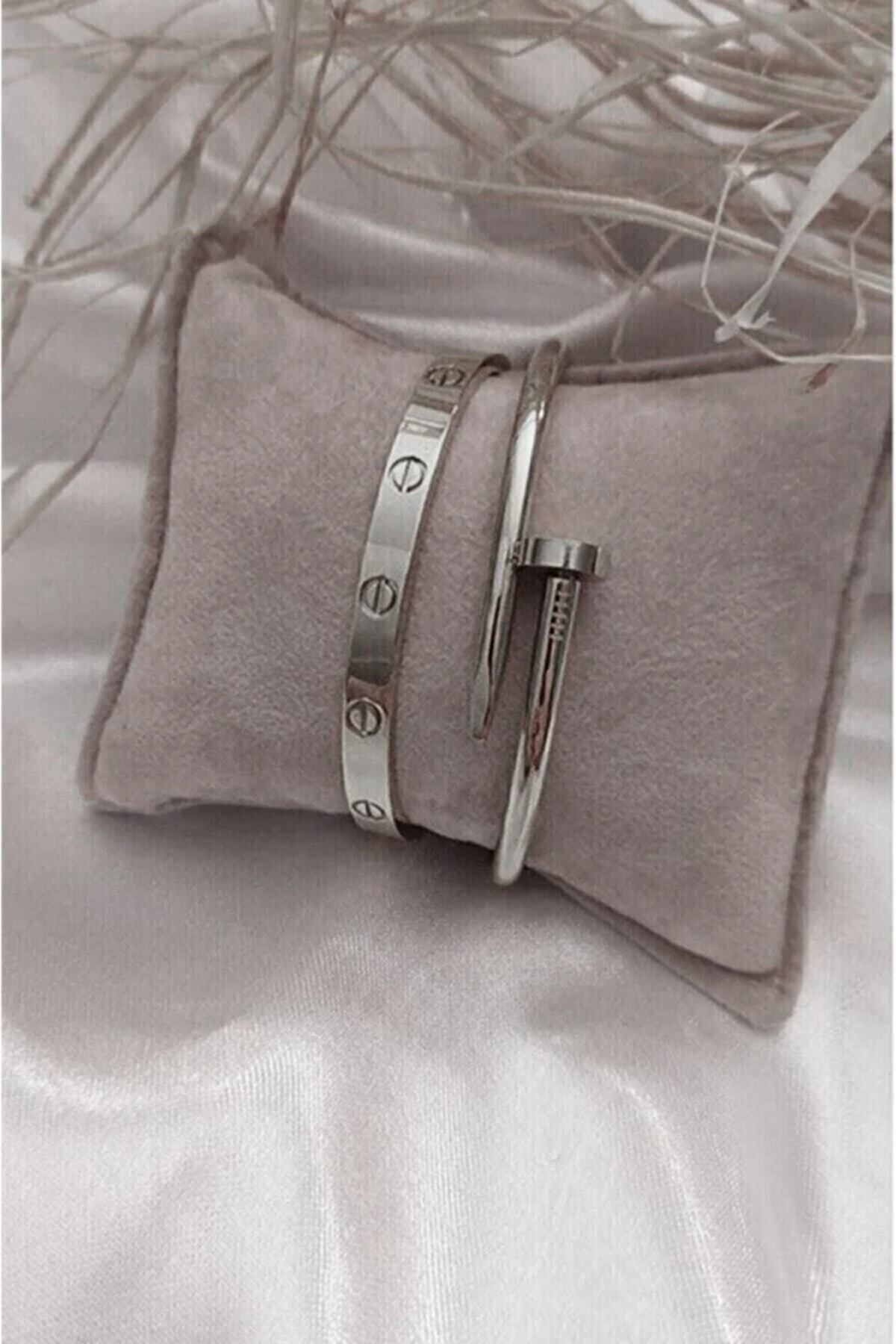 JEWELRY Kelepçe Bileklik Ve Çivi Set Çelik