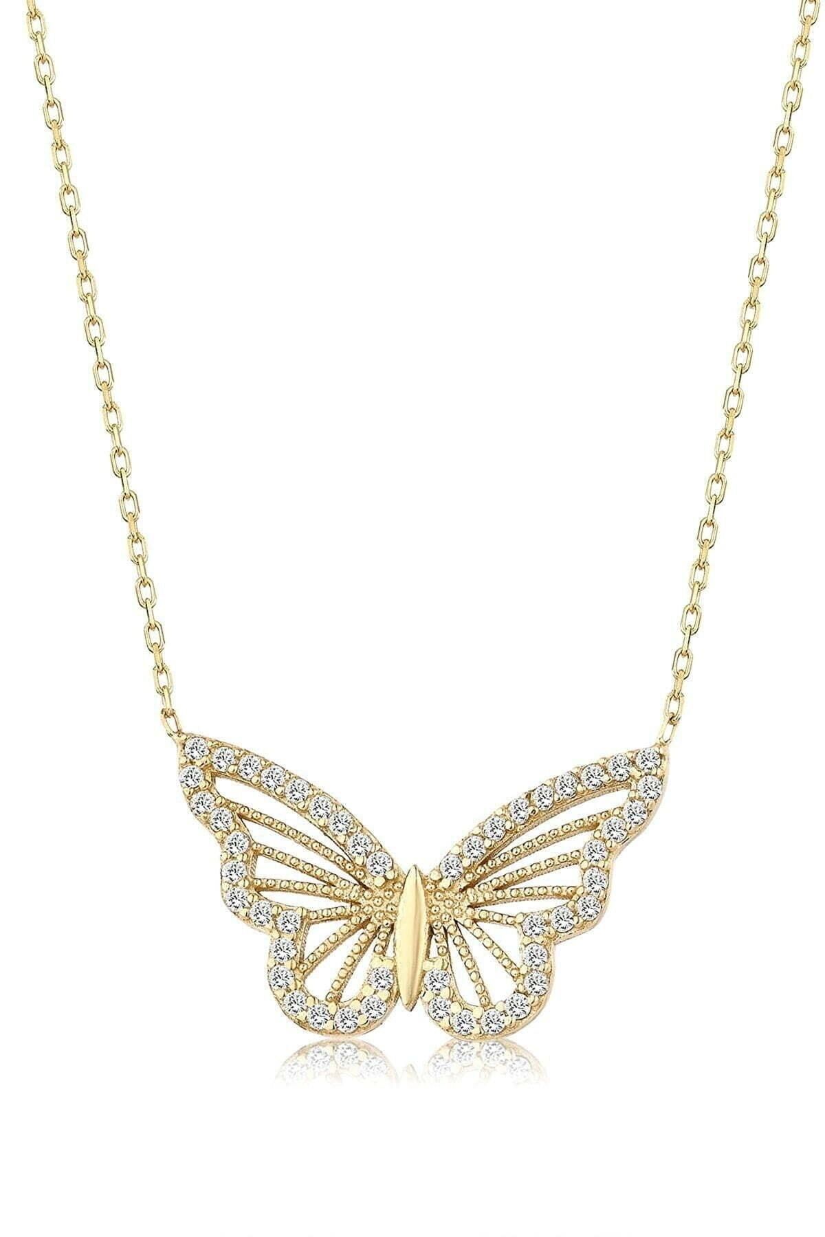 JEWELRY Kelebek Zirkon Altın 1054 Taşlı Renk Kolye Kolye