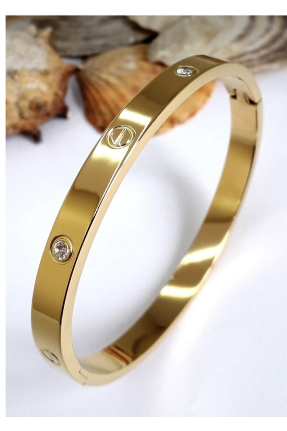 JEWELRY Kadın Zirkon Taşlı Paslanmaz Çelik Bileklik Bilezik 18 Cm