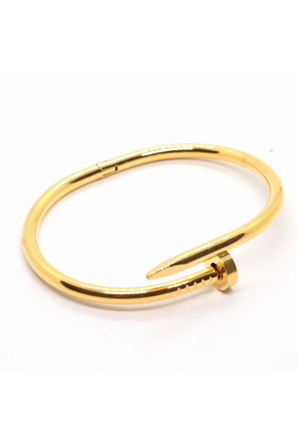 X-Lady Accessories Altın Renk Unisex Çelik Çivi Kelepçe Bileklik - 1474
