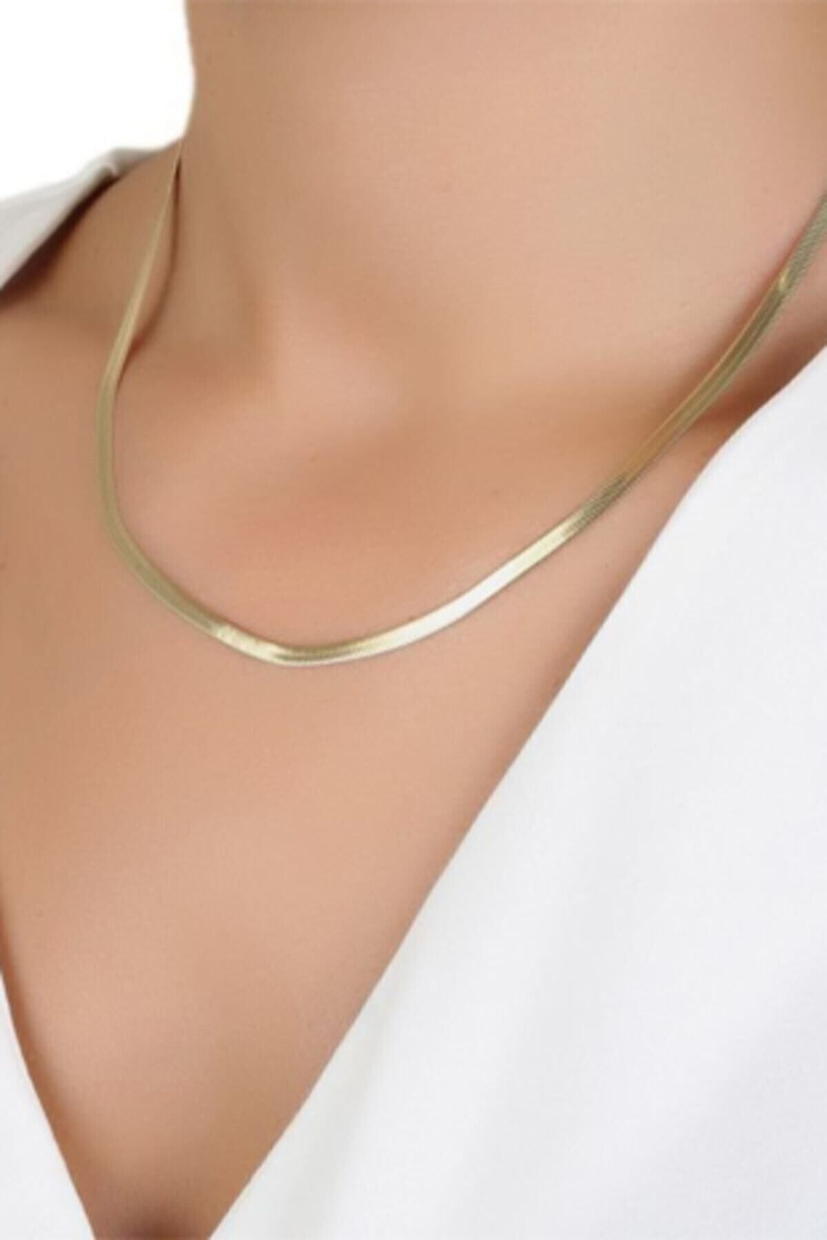 JEWELRY Cm Sırtı Balık Zincir Renk 45 Kaplama Yassı Gold Altın Italyan Model