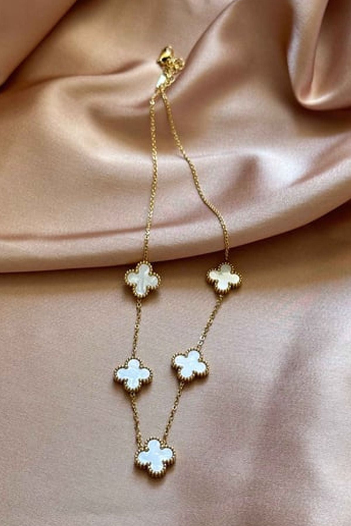 JEWELRY Çelik Yonca Paslanmaz Kararmaz Beyaz Kolye