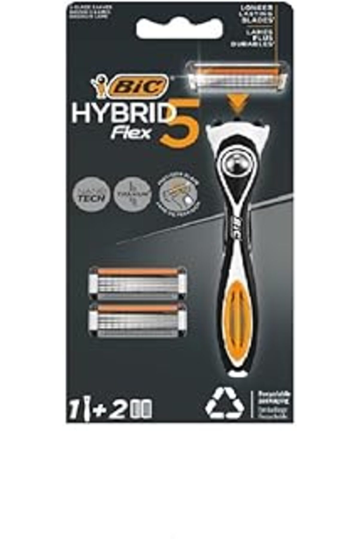 Epatim Bic Hybrid 5 Flex Erkek Tıraş Bıçağı 1 Sap Ve 2 Yedek Başlık (5 Bıçak), 5 Nano Teknolojik Titanyum