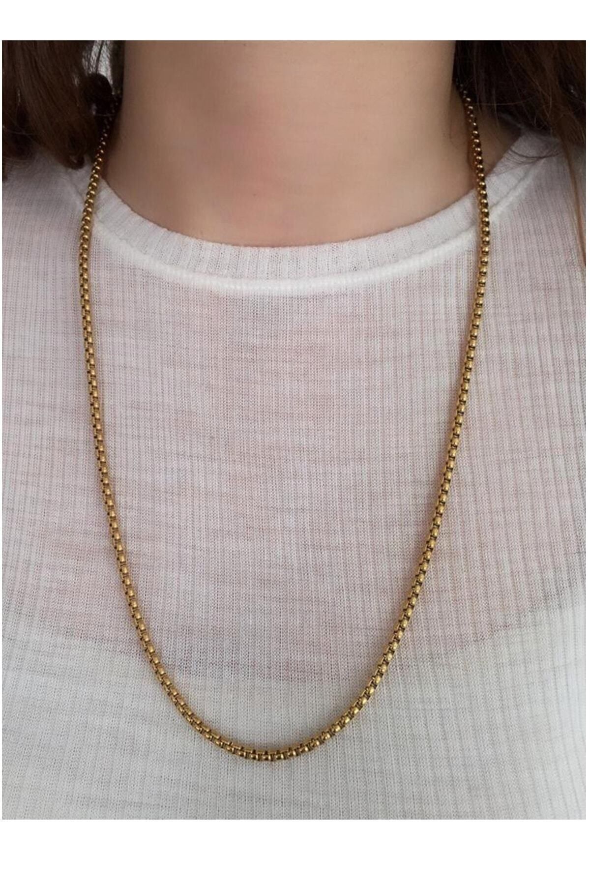 JEWELRY Gold Çelik 22 Rengi Ayar Modeli Küp Zincir Kadın