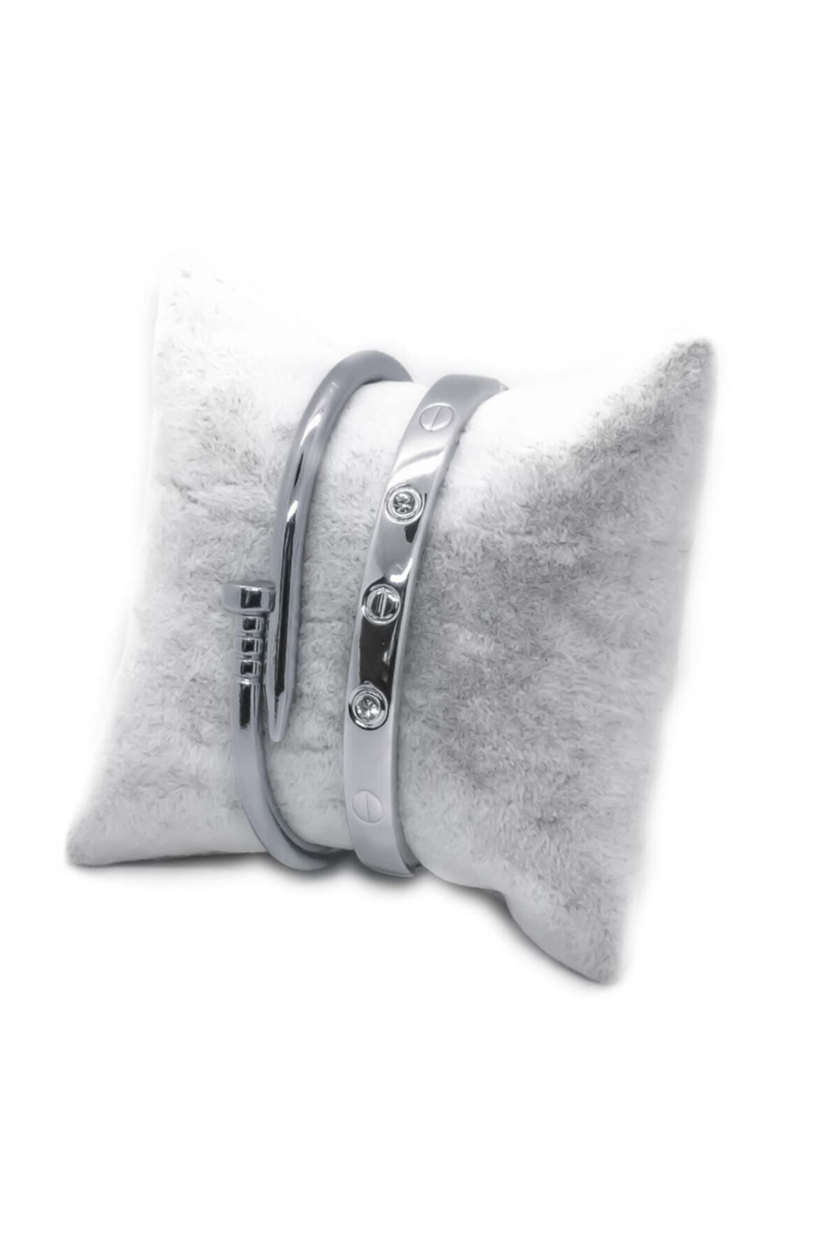 X-Lady Accessories Gümüş Renk Çivi Ve Taşlı Bileklik Set 945