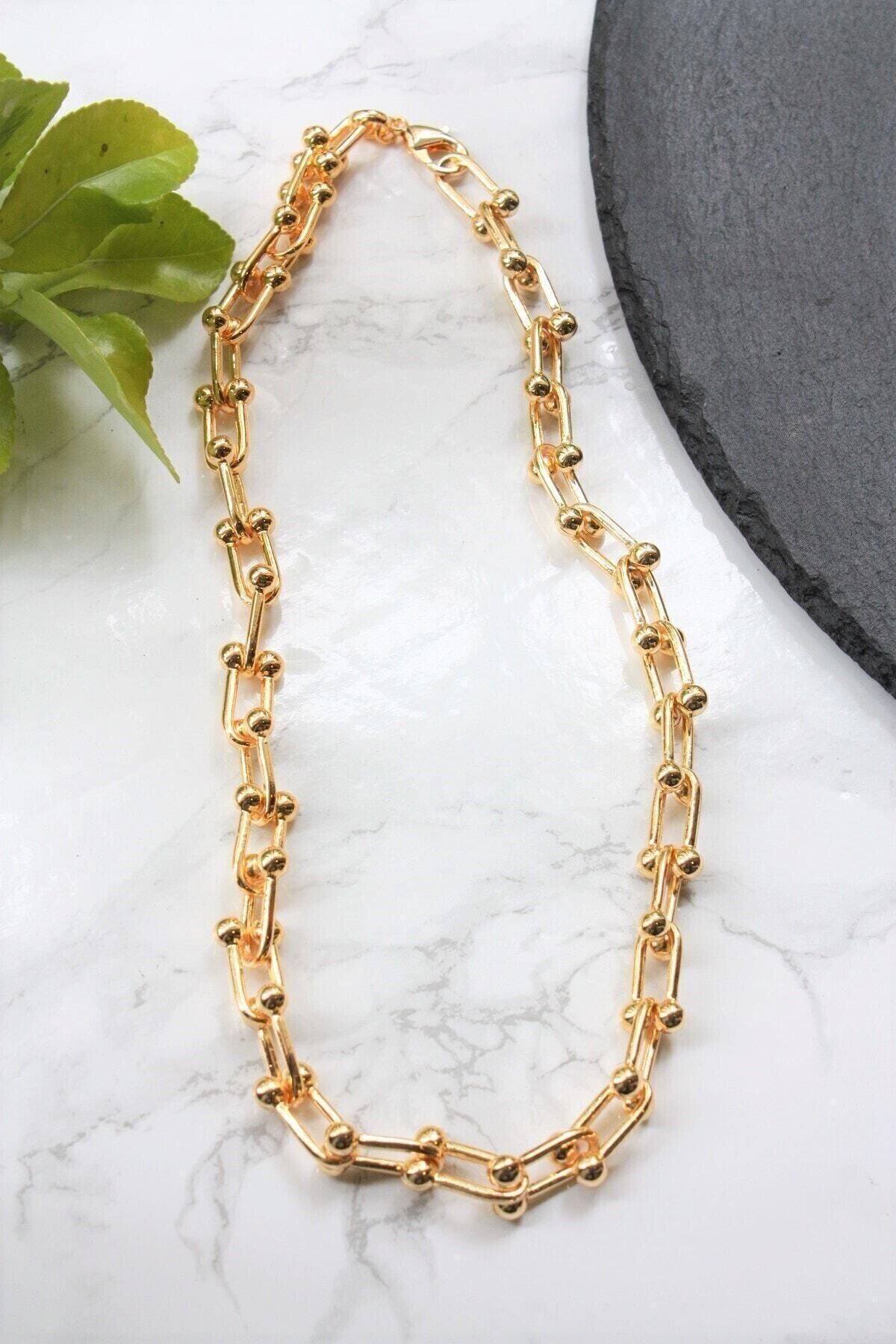 JEWELRY Kaplama Uçlu Gold Kolye Zincir Kalın Top