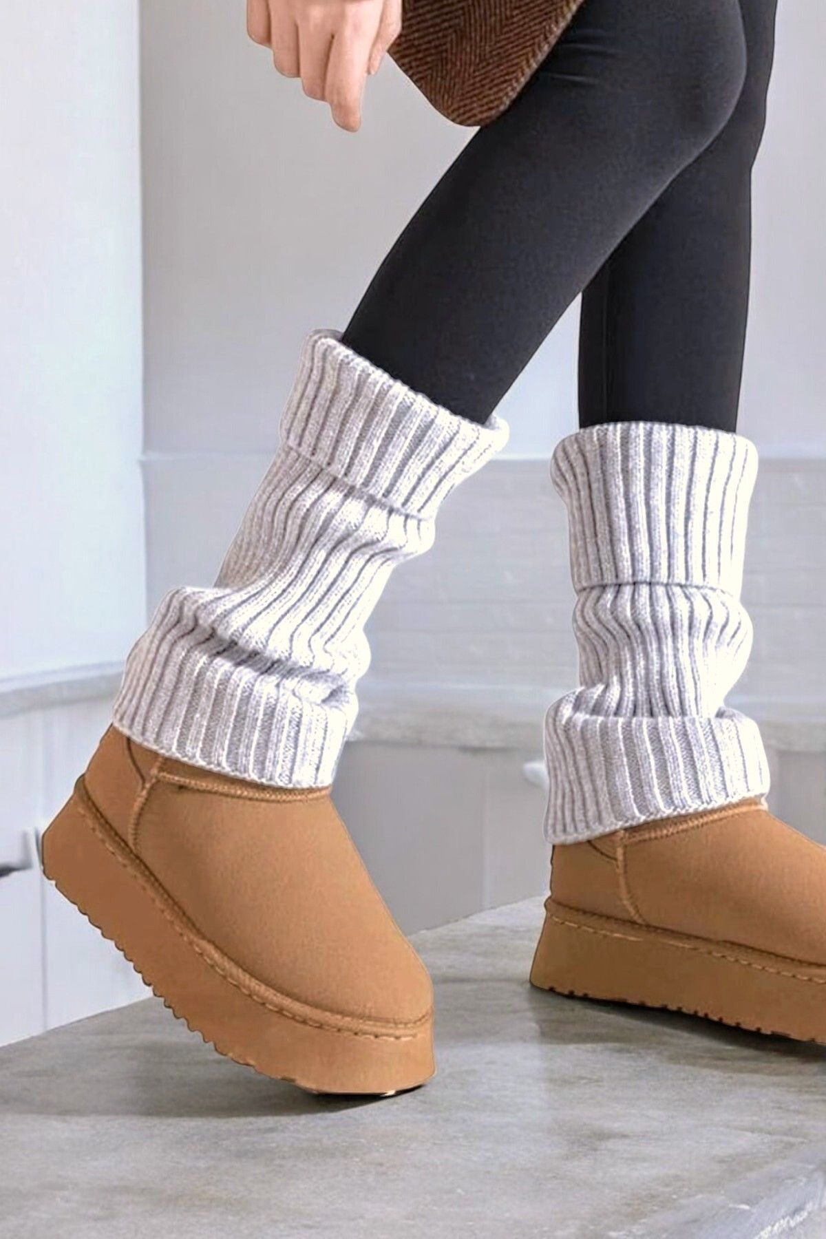 Moibody %100 Akrilik Premium Triko Örgü Leg Warmer Ayak Isıtıcı Tozluk