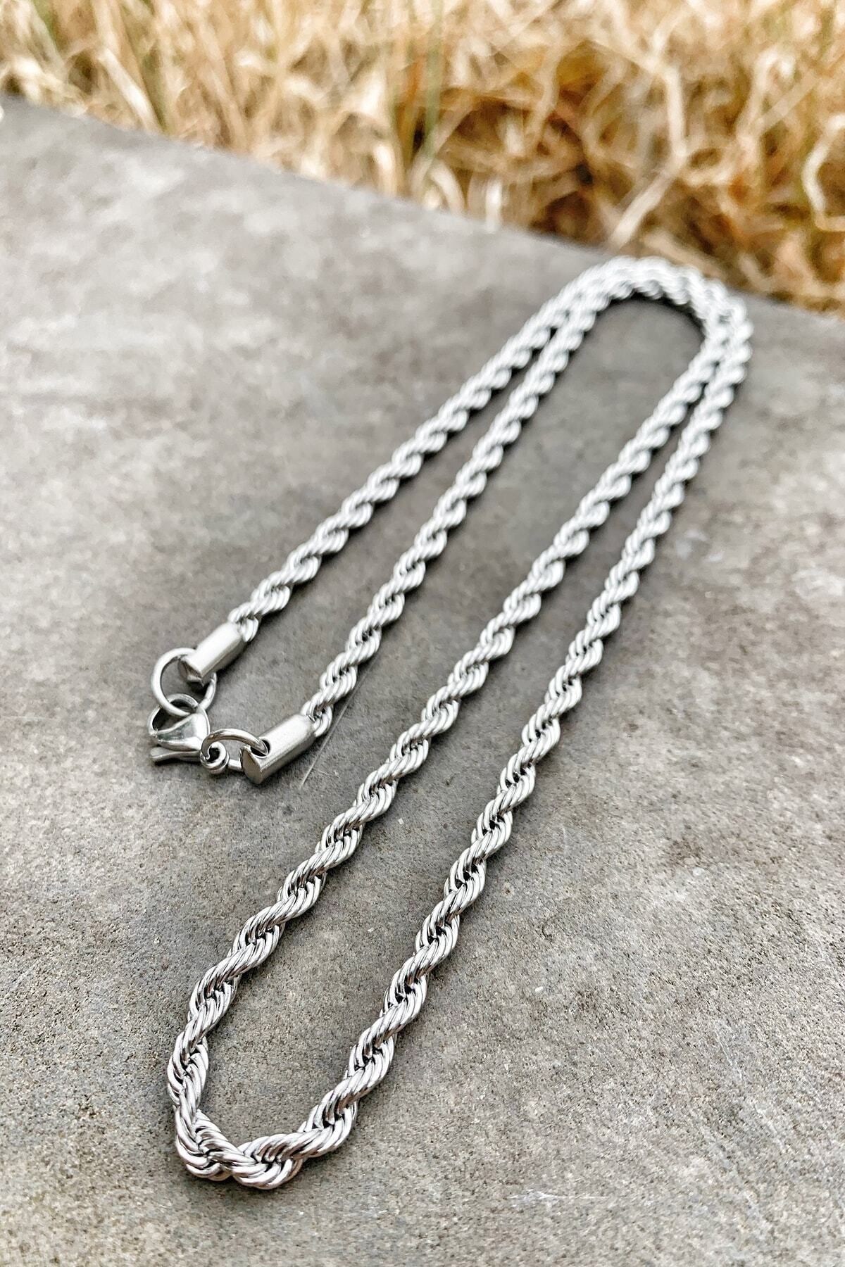 JEWELRY Gümüş Renk Unisex Burgu Çelik Zincir