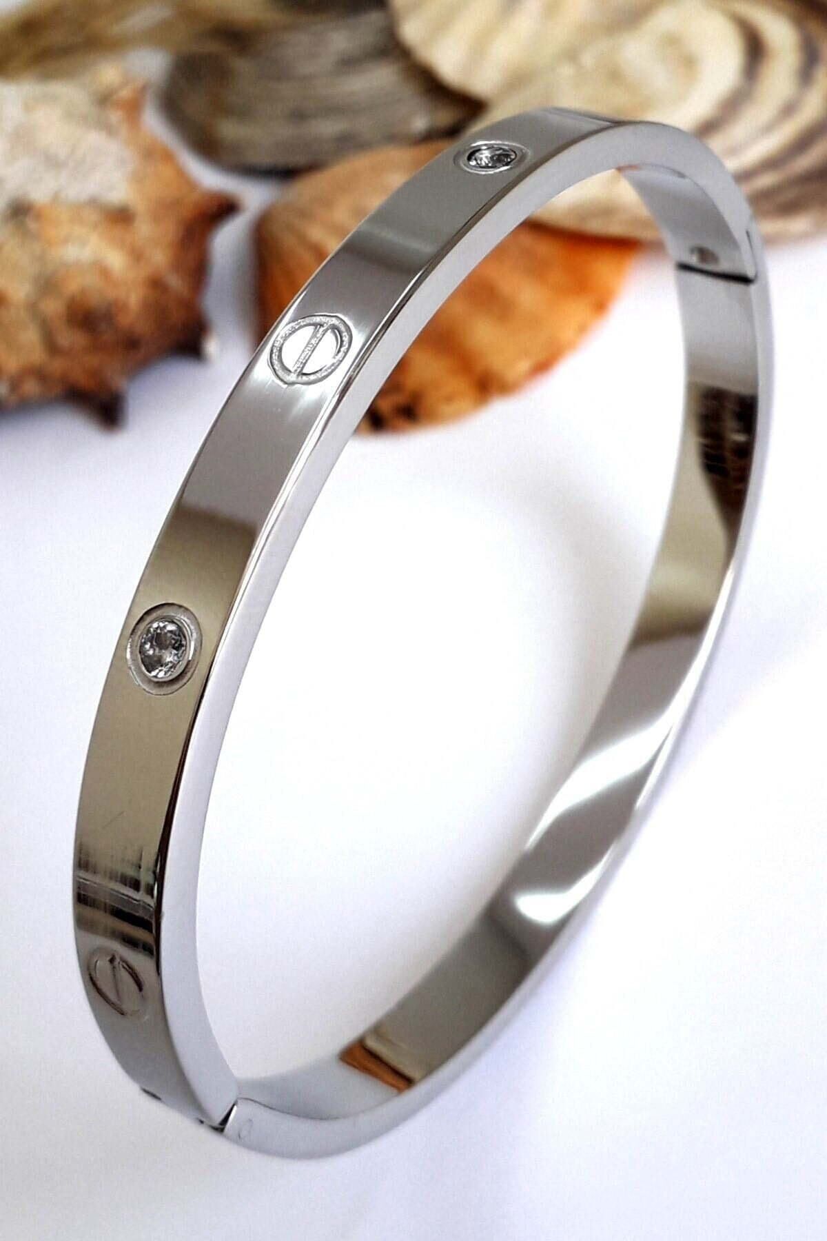 JEWELRY Alaşım Bileklik Gümüş Kelepçe Taşlı