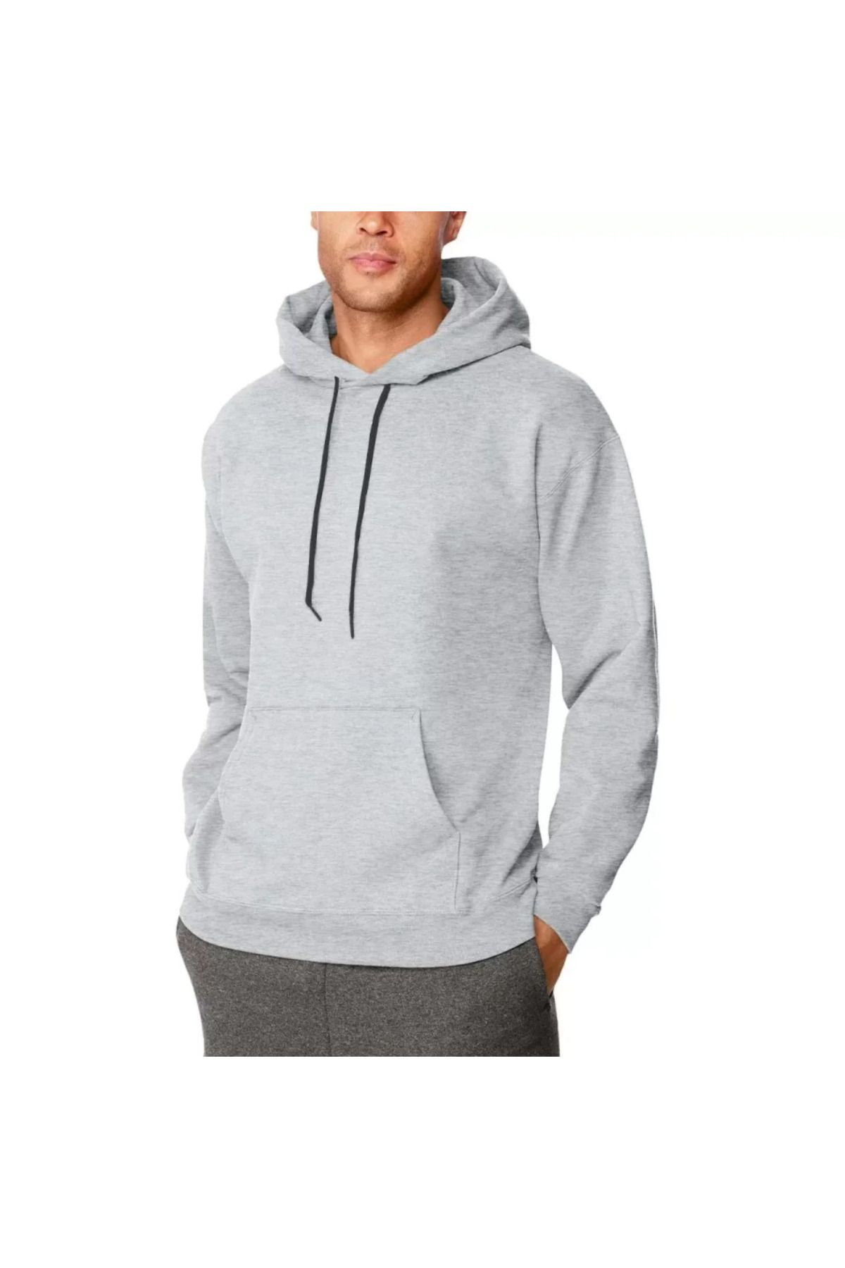 AG SHOPPİNGS Erkek Uzun Kol Kapşonlu Basic Sweatshirt Hoodie - Gri