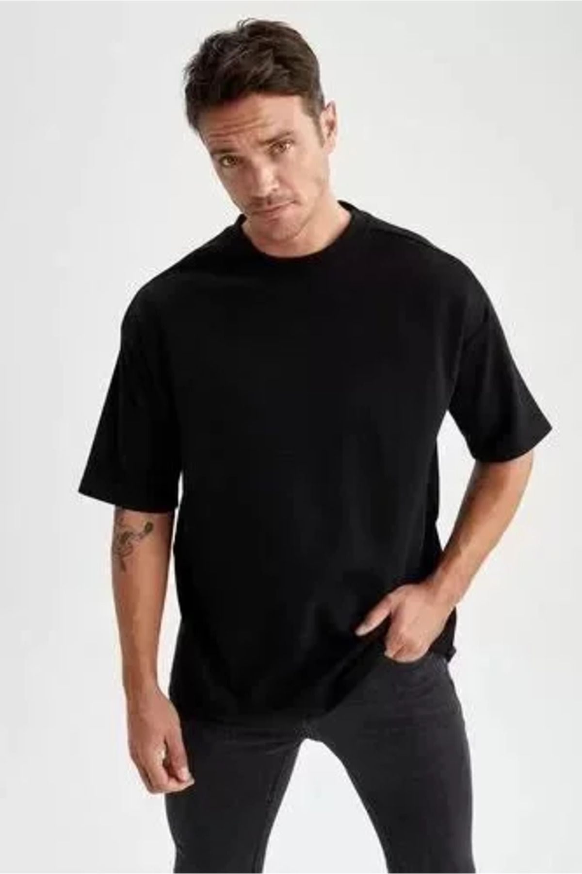 New Shine Unisex Basic Bisiklet Yaka Oversize T-Shirt - Siyah