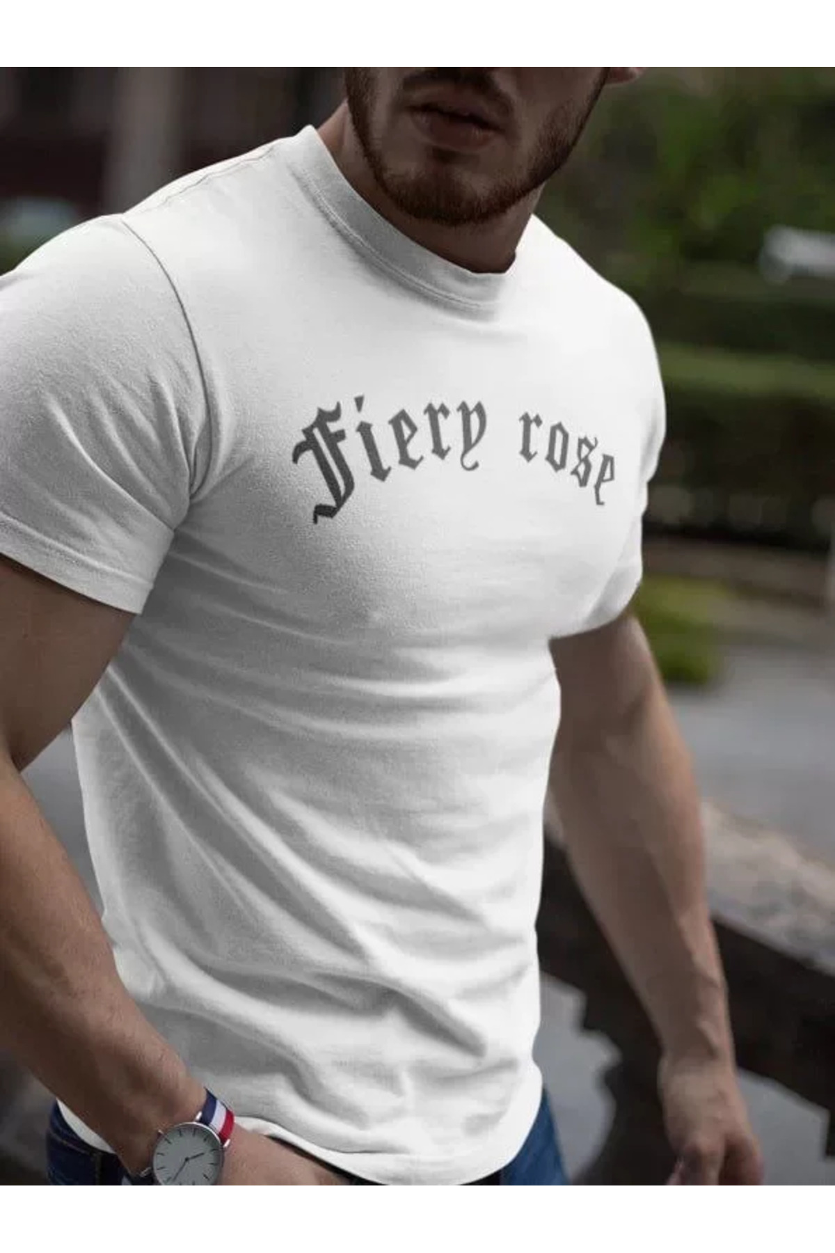 Erkek Bisiklet Yaka Baskılı Oversize T-Shirt - Beyaz