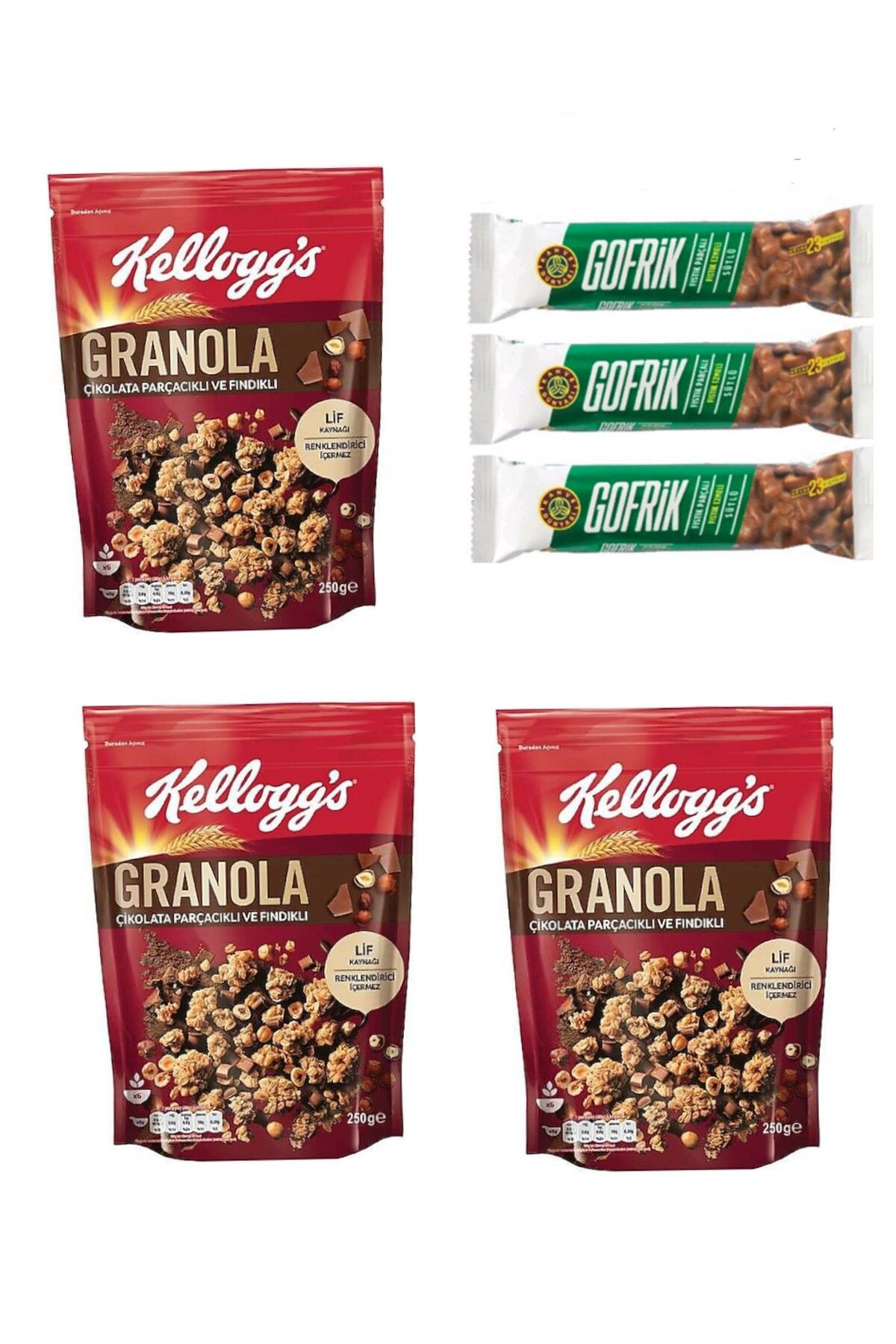 Kahve Dünyası Çikolatalı Granola 250 gr 3 Adet & Kahve Dünyası Gofrik Seti 3 Adet