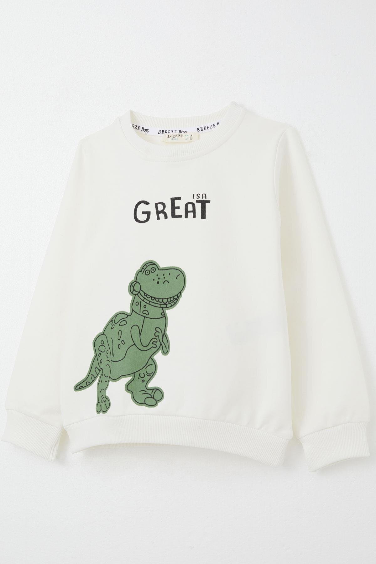 Breeze Erkek Çocuk Eşofman Takım Harika Dinozor Baskılı 1.5-5 Yaş, Ekru fotoğrafı 6 (önizleme)