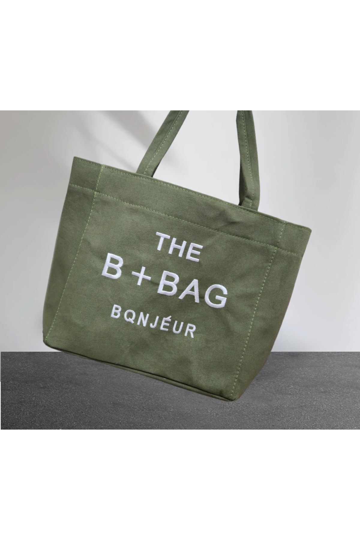 BQNJEUR THE B+ BAG BQNJEUR KHAKI کیف شانه پارچه ای کرم پارچه ای بند بلند BQNJEUR KHAKI