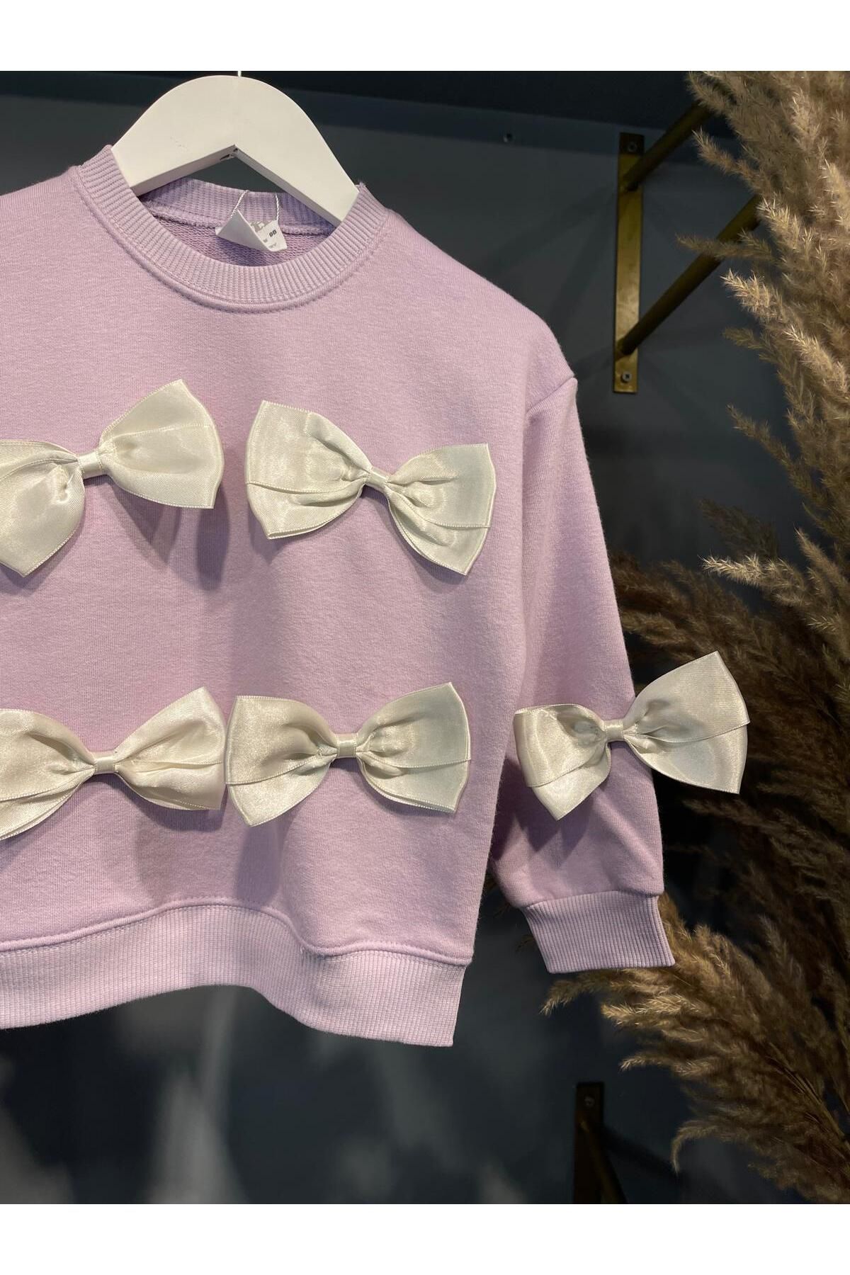 Zuzu-Lilac Bow Detailed Cotton Children's Double Set 3
