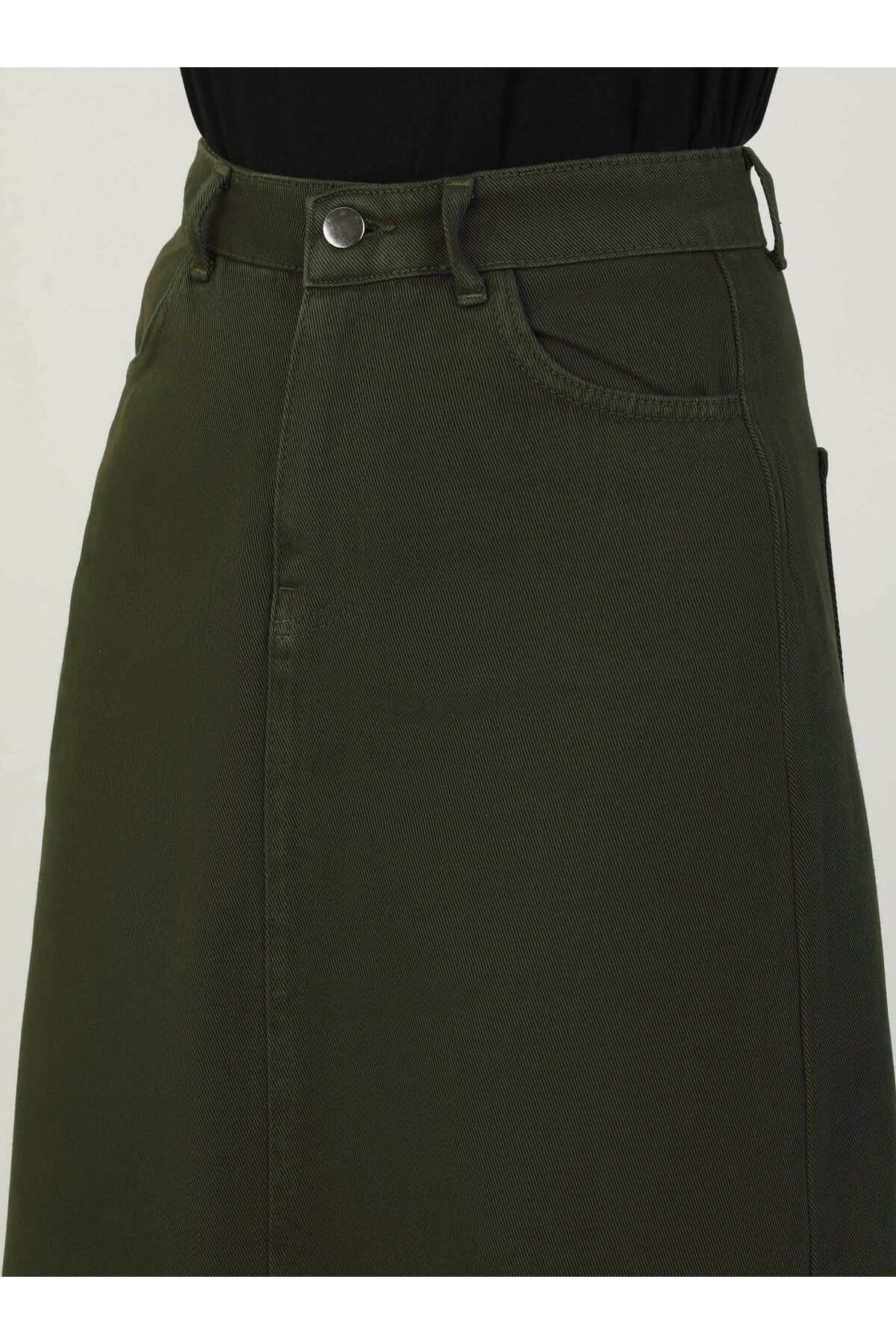 Benin-Khaki Denim Skirt - Pocket Detail - Benin 4