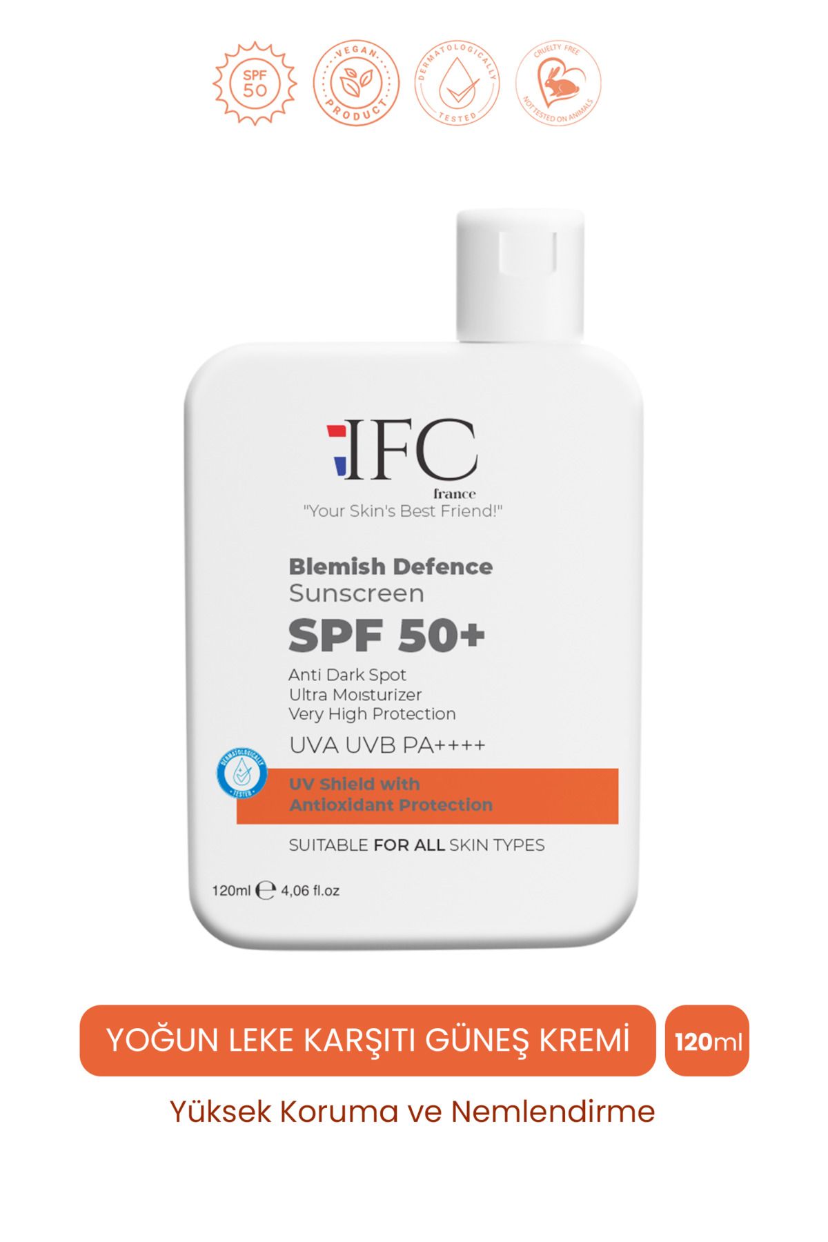 کرم ضدآفتاب صورت Ifc Intensive Anti-Lemish Formula French Protection Very High UV 50spf+ Facial Sun cream 120ml