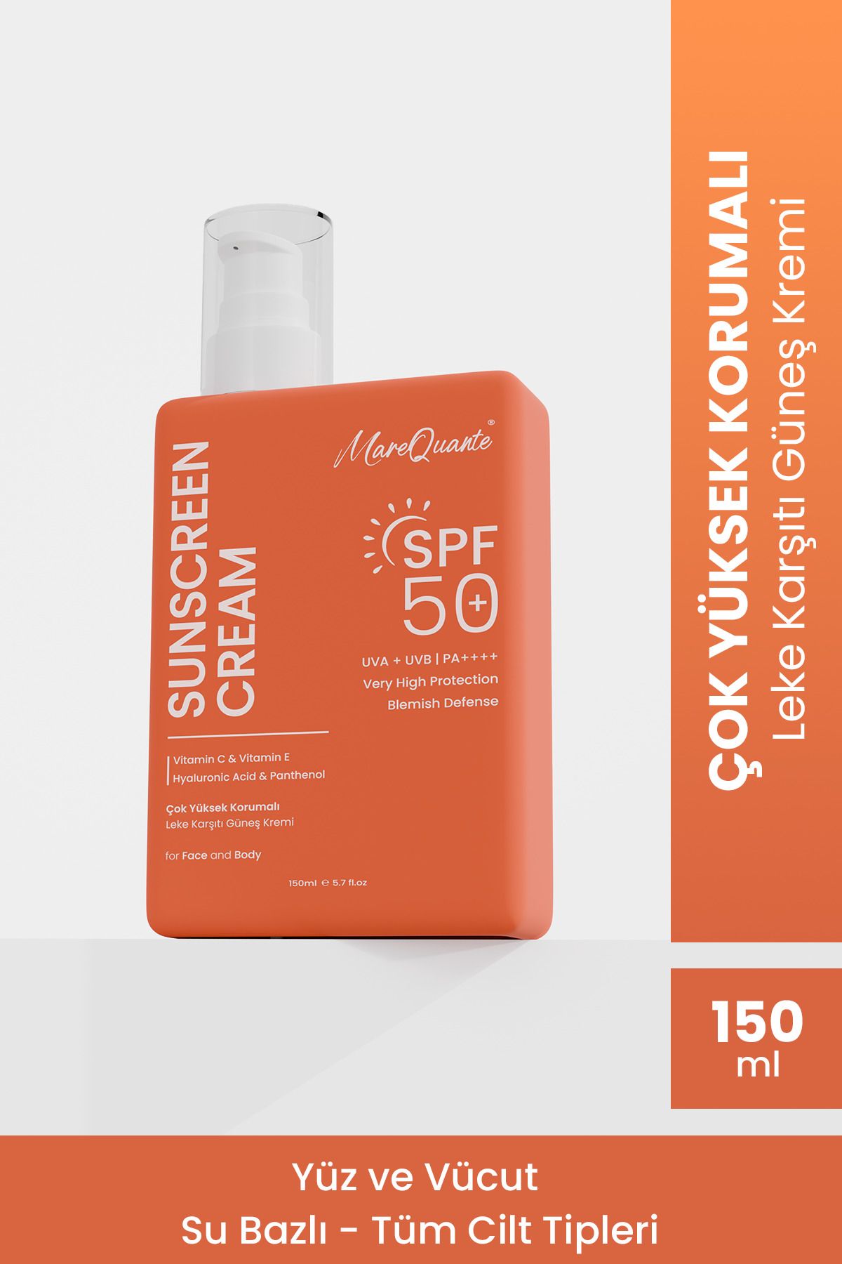 MareQuante Aydınlatıcı, Leke Karşıtı, Cilt Tonu Eşitleyici Spf50+ Yüksek Korumalı Güneş Koruyucu Krem 150 ml