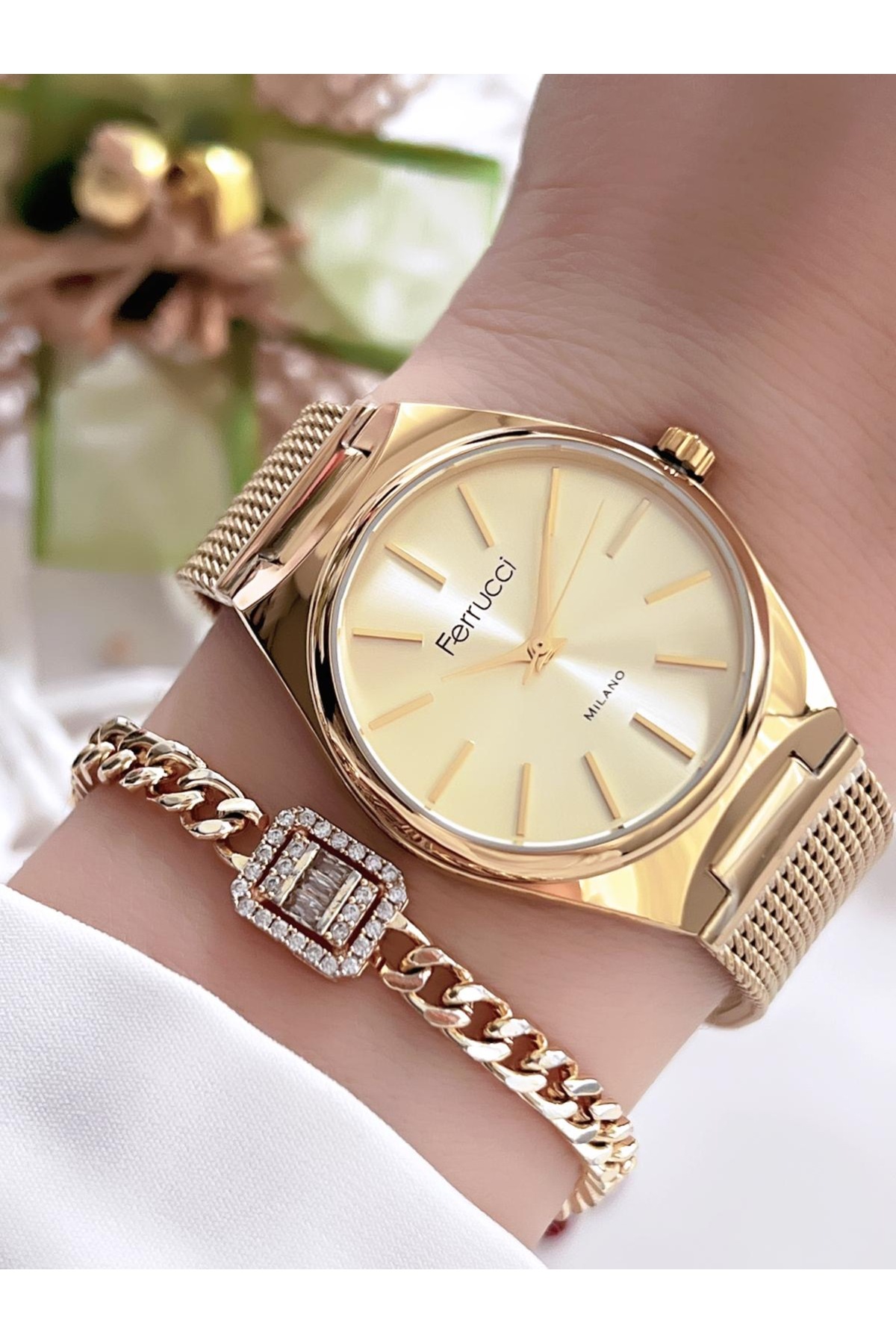 Ferrucci BLKT.2.832 Ferrucci Sarı Kadran Yeni Sezon Hasır Kordon