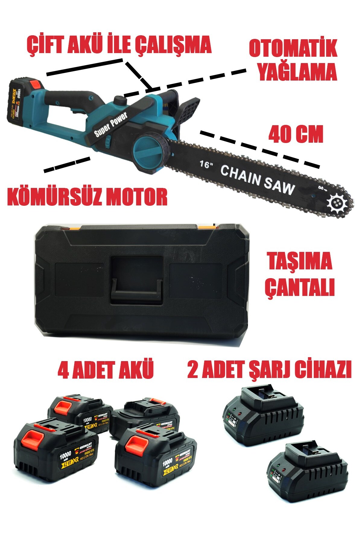 Germany Style Alman MS-456VFX 4 Akülü Kömürsüz Motor 40 Cm Palalı