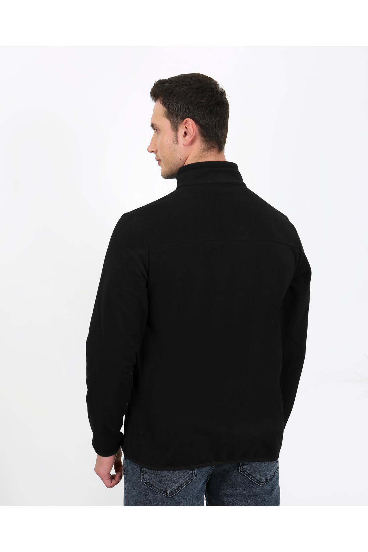 6019 Regular Fit Soft Textured Winter Micro Fleece Cardigan — مشکی — تصویر 5 از 6