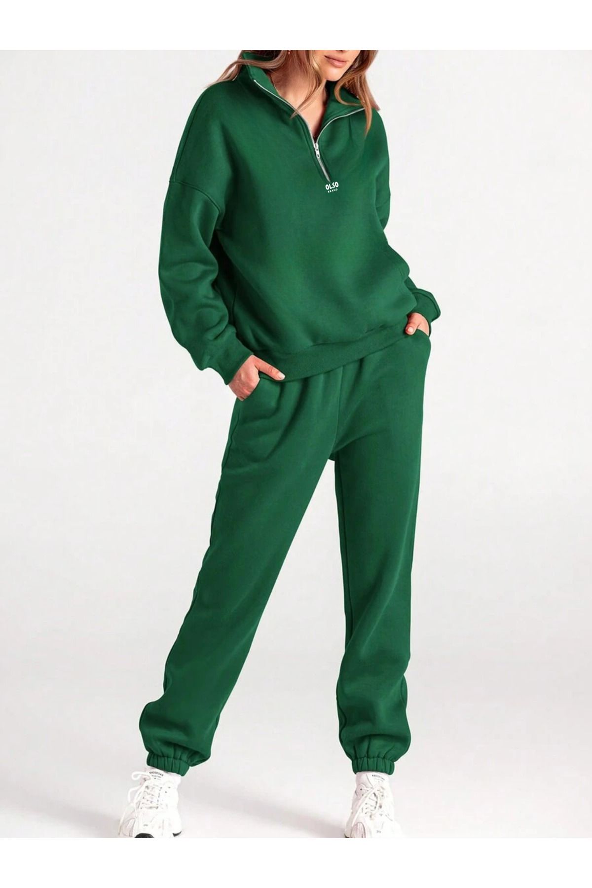 MODASHOT-Set trening verde pentru femei OLSO imprimat - Guler cu jumătate de fermoar - Elegant și confortabil - Cool&Comford 4