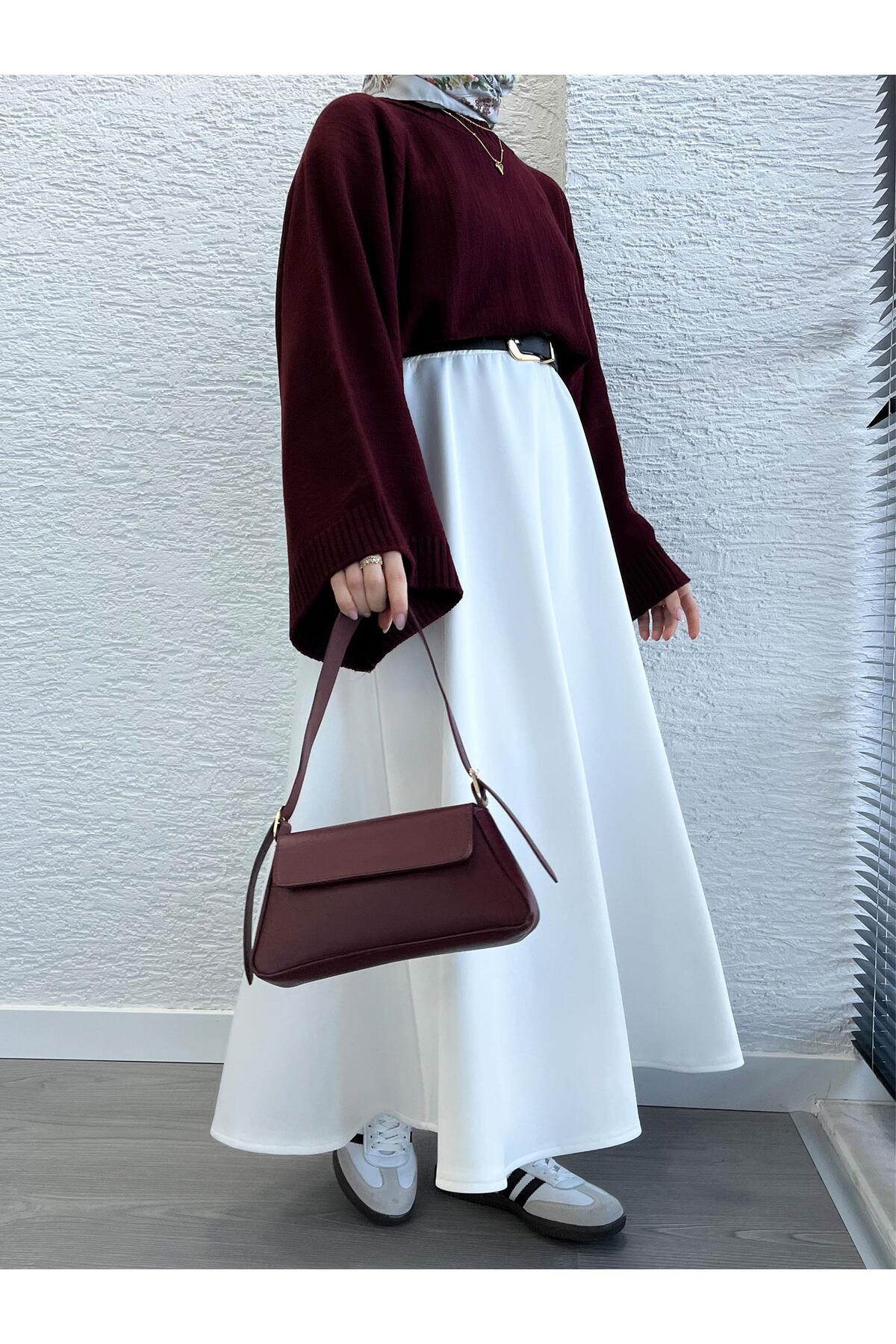 MELEK ARAZ  Kadın Bordo Yarasa Kol Kazak - Görsel 5