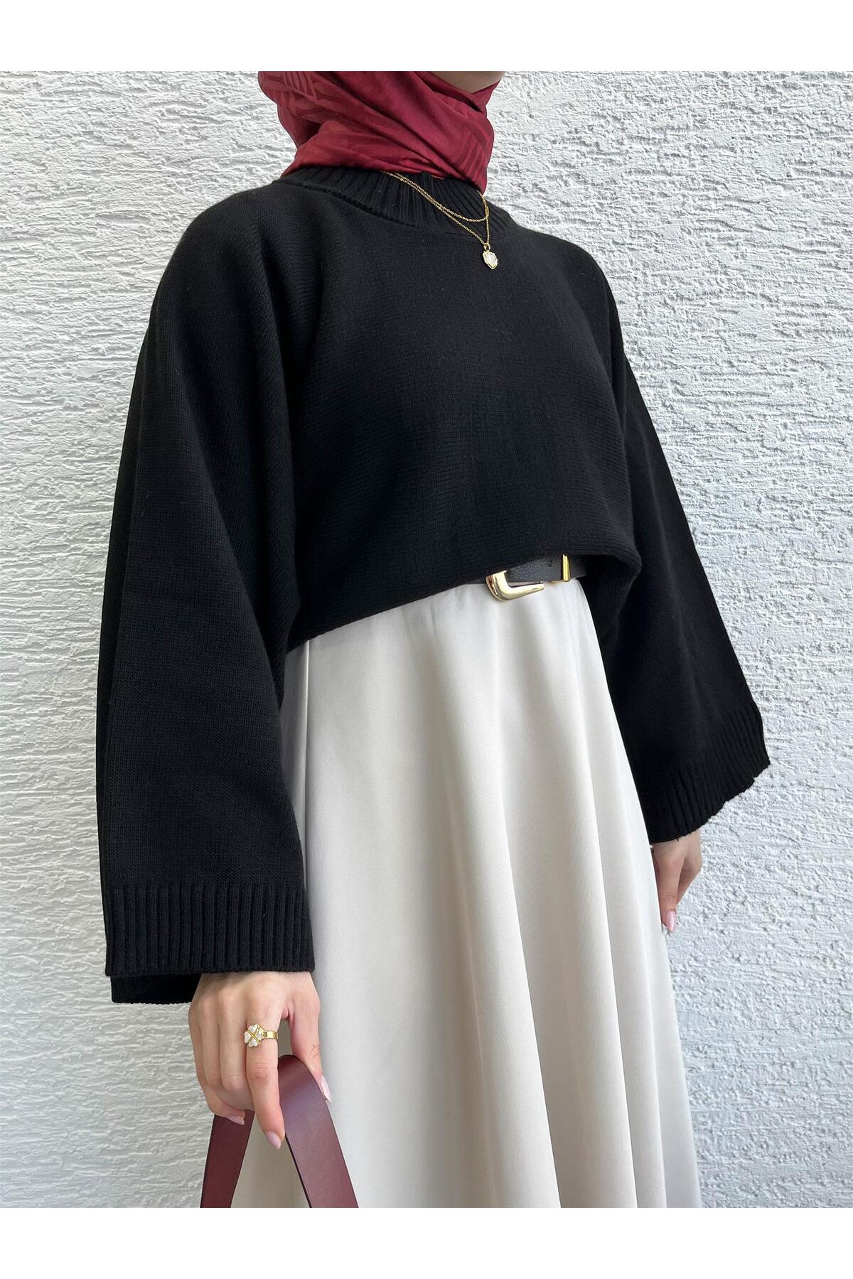 MELEK ARAZ  Kadın Siyah Yarasa Kol Kazak - Görsel 7