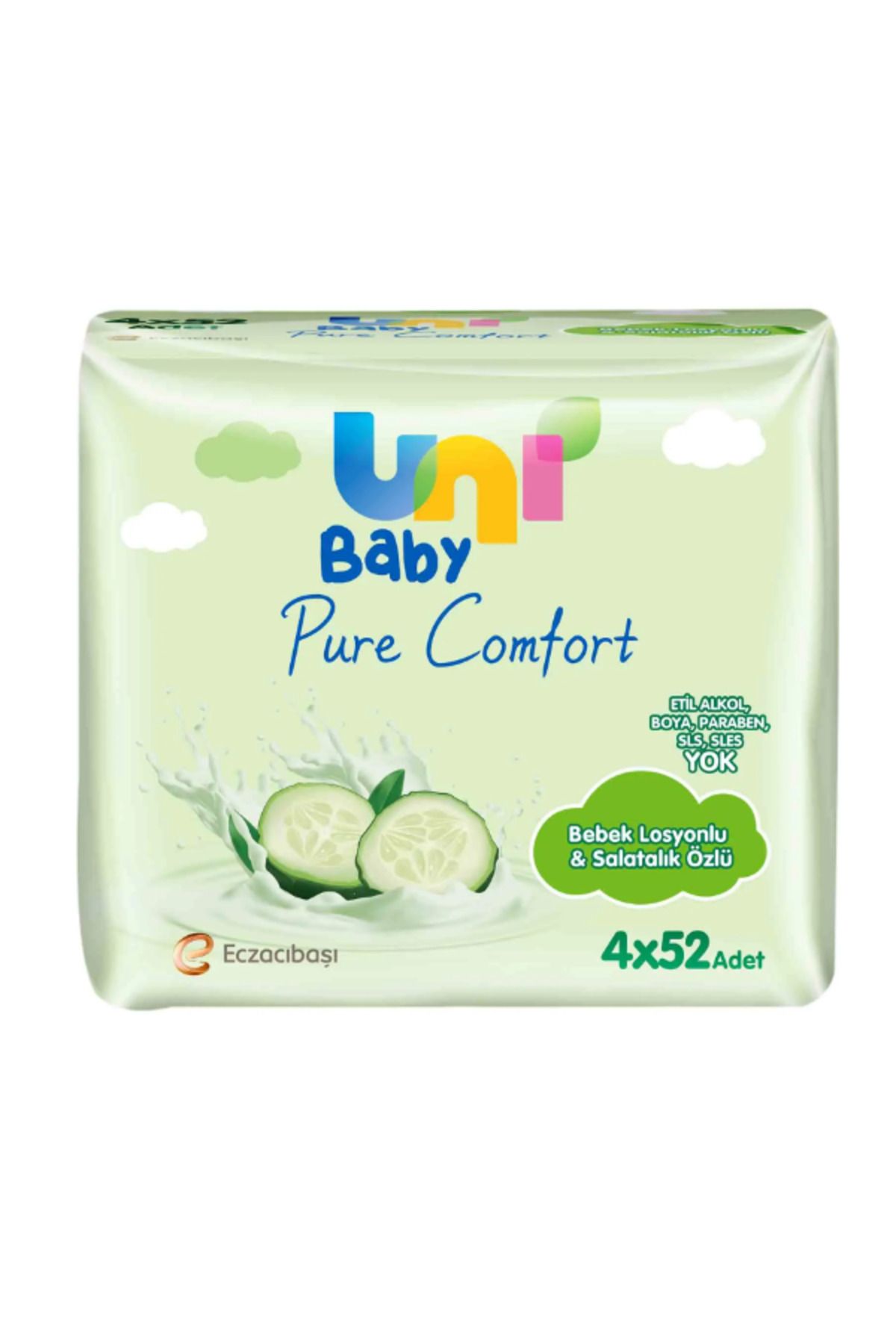 Uni Baby Pure Comfort Bebek Losyonlu ve Salatalık Özlü Islak Mendil 4x52 Adet