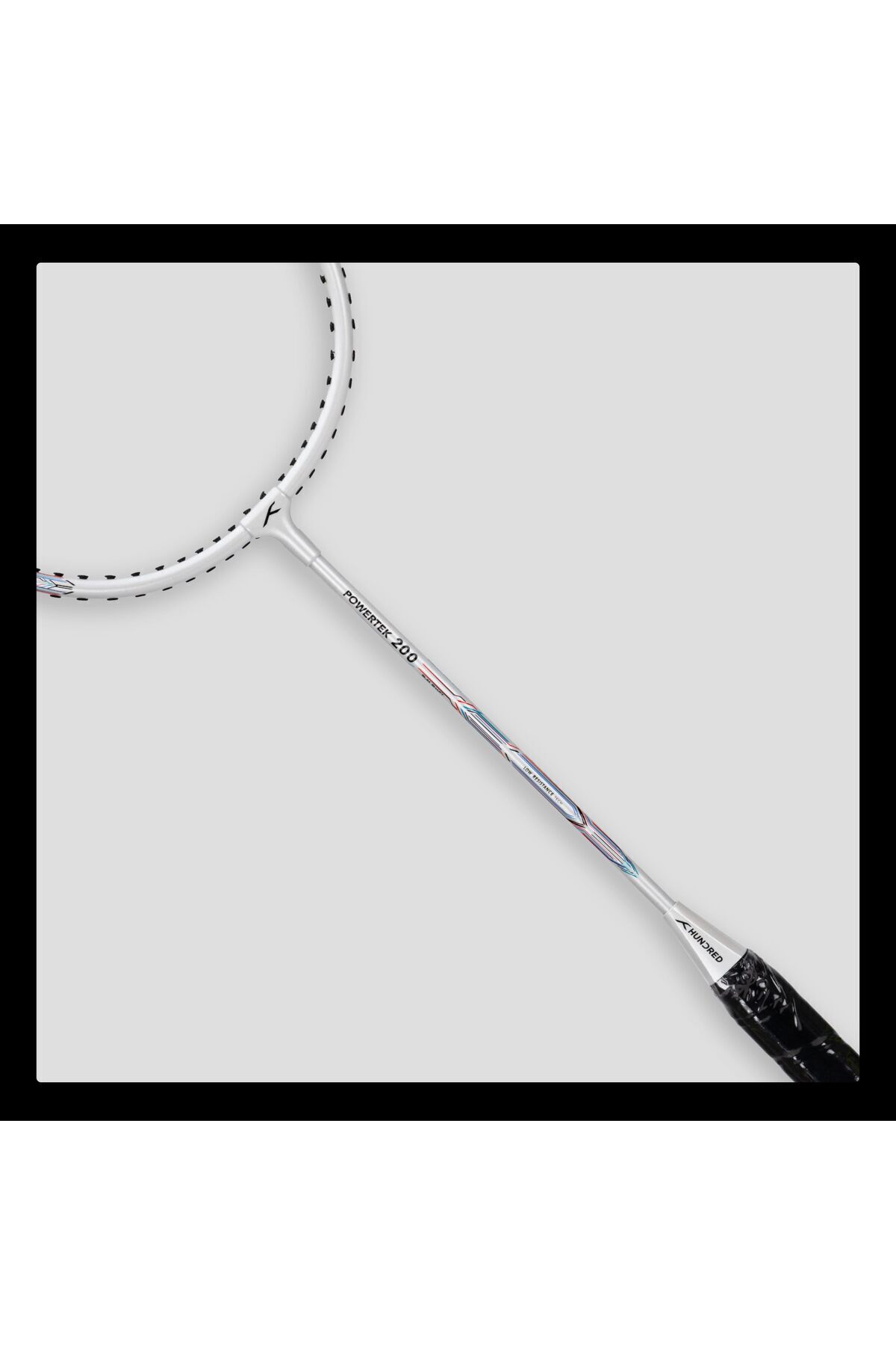 Hundred-مضرب تنس الريشة Powertek 200 Pro | أبيض | ألمنيوم، مشدود، 95 جرام، قبضة G5، شد 18-20 رطلاً 5