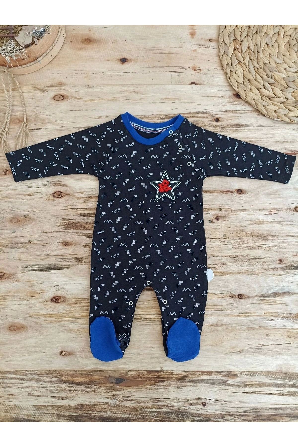 Genel Markalar Defnada 0-3 3-6 6-9 Ay Star Baby Baskılı Çıt Çıt Kapama Erkek Bebek Tulum