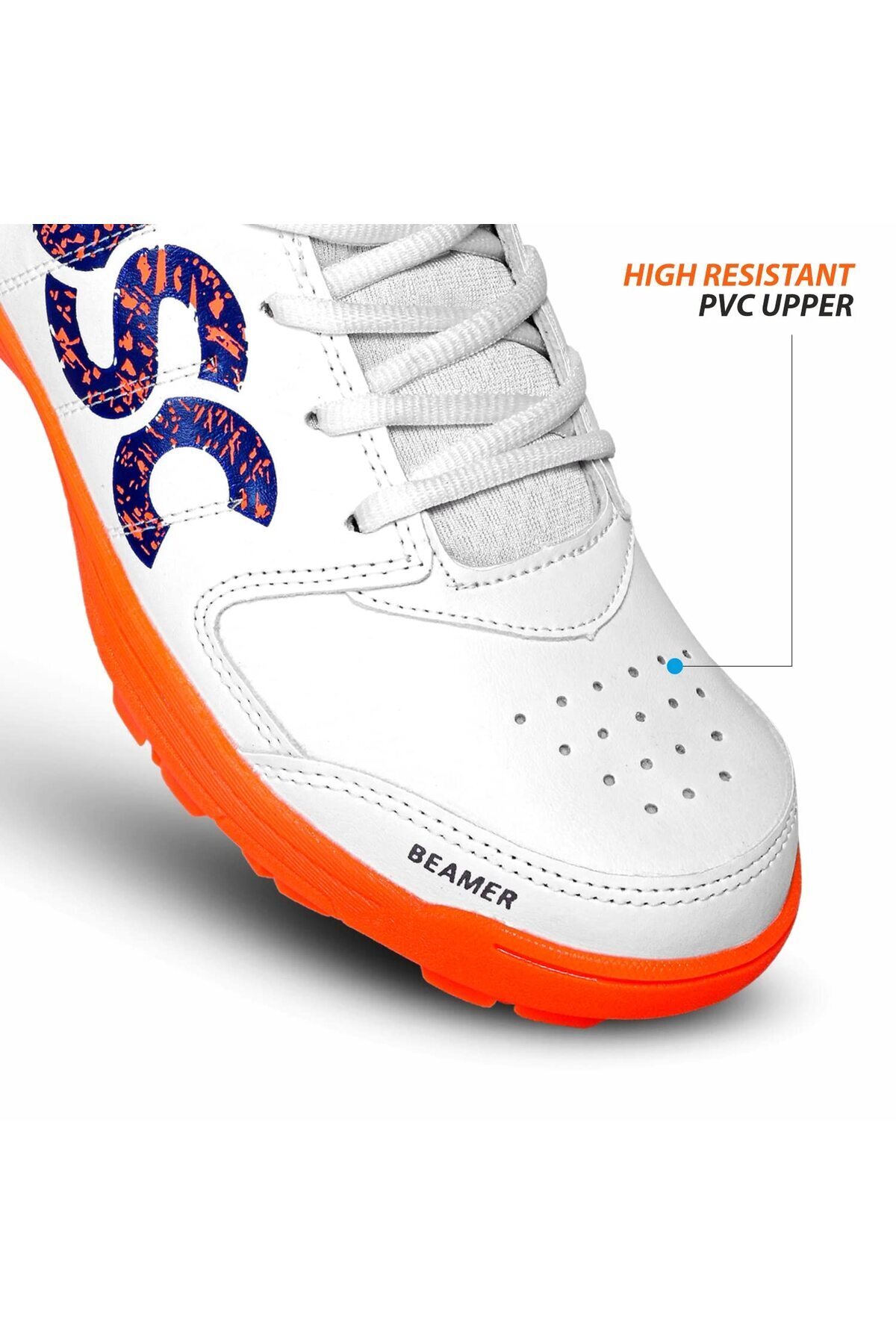 DSC-Beamer Cricket Shoes for Men & Boys (Fluoro Orange/White, 10 UK) 4