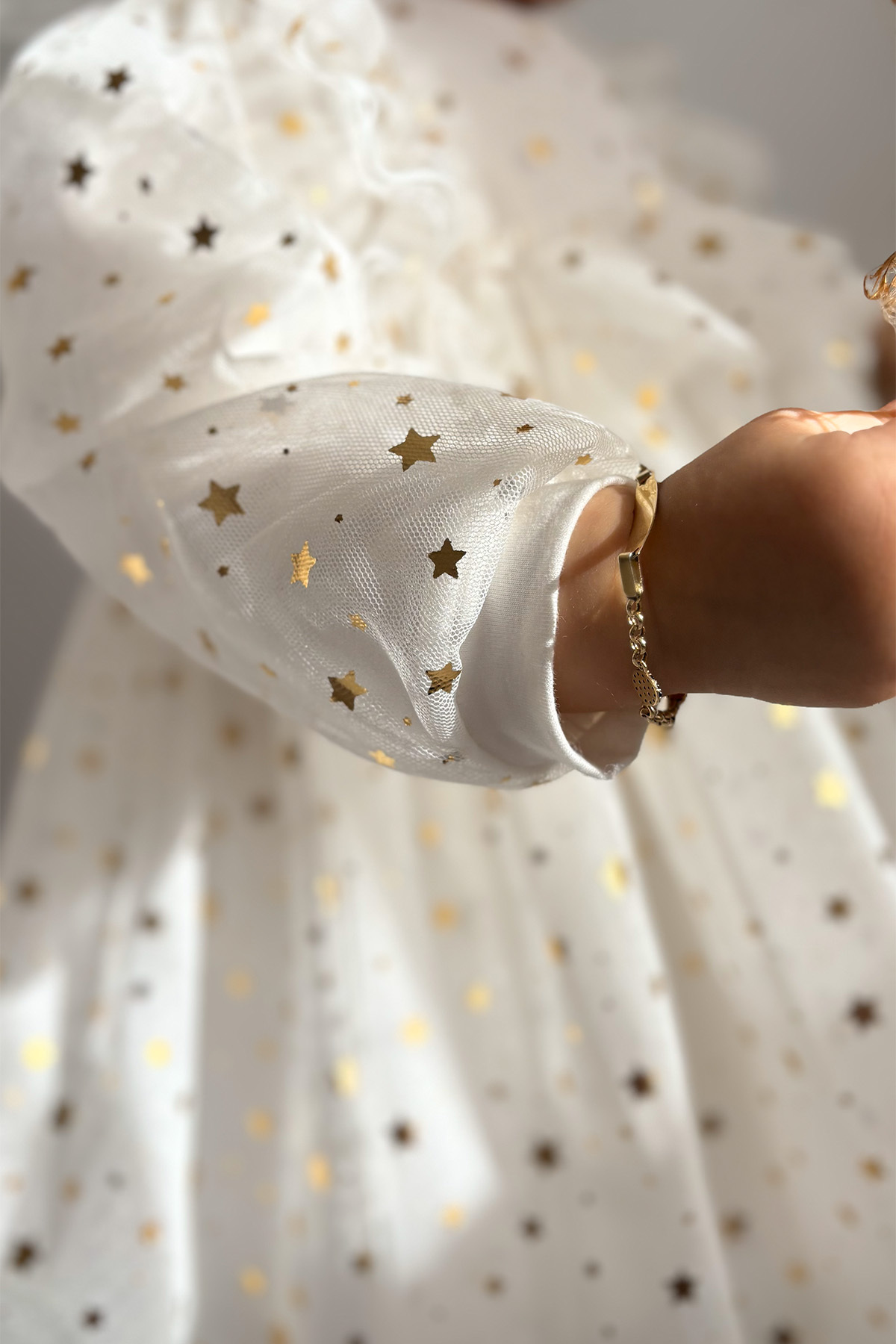 ALYRA Kız Bebek Çocuk Yıldızlı Tüllü Uzun Kollu Penye Astarlı Doğum Günü Özel Gün Parti Bayramlık Elbise fotoğrafı 7 (önizleme)