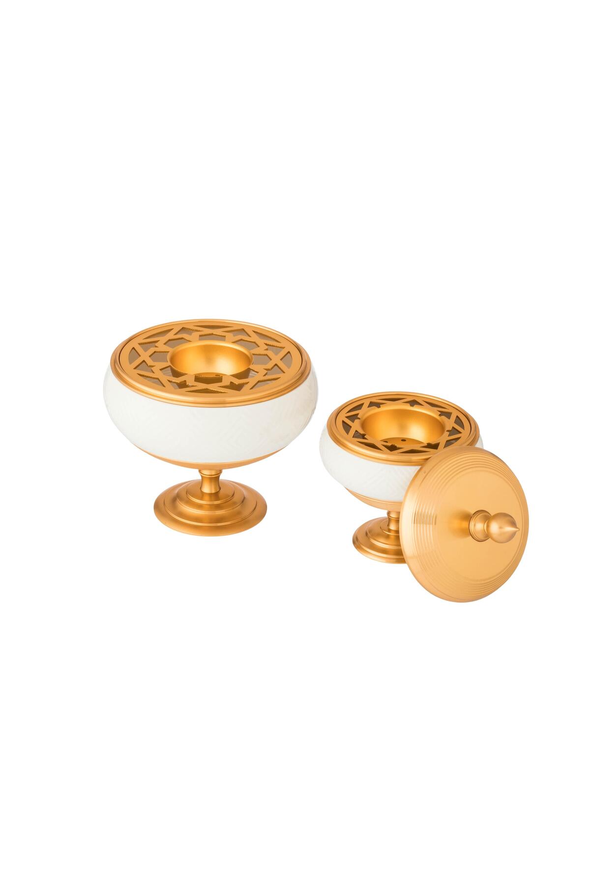 طقم مبخرة بورسلان ذهبي فاخر مع ملقط للبخور