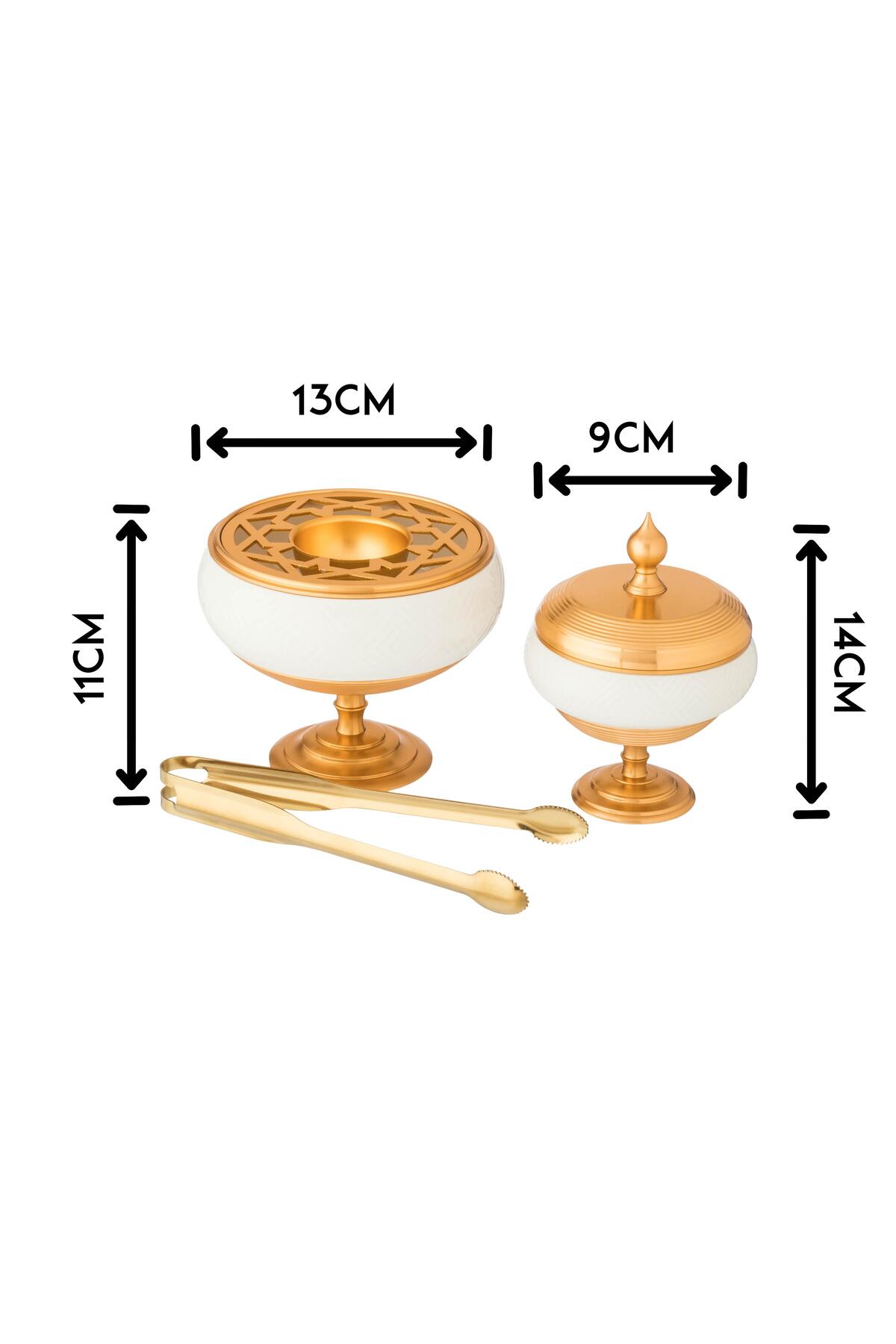 طقم مبخرة بورسلان ذهبي فاخر مع ملقط للبخور