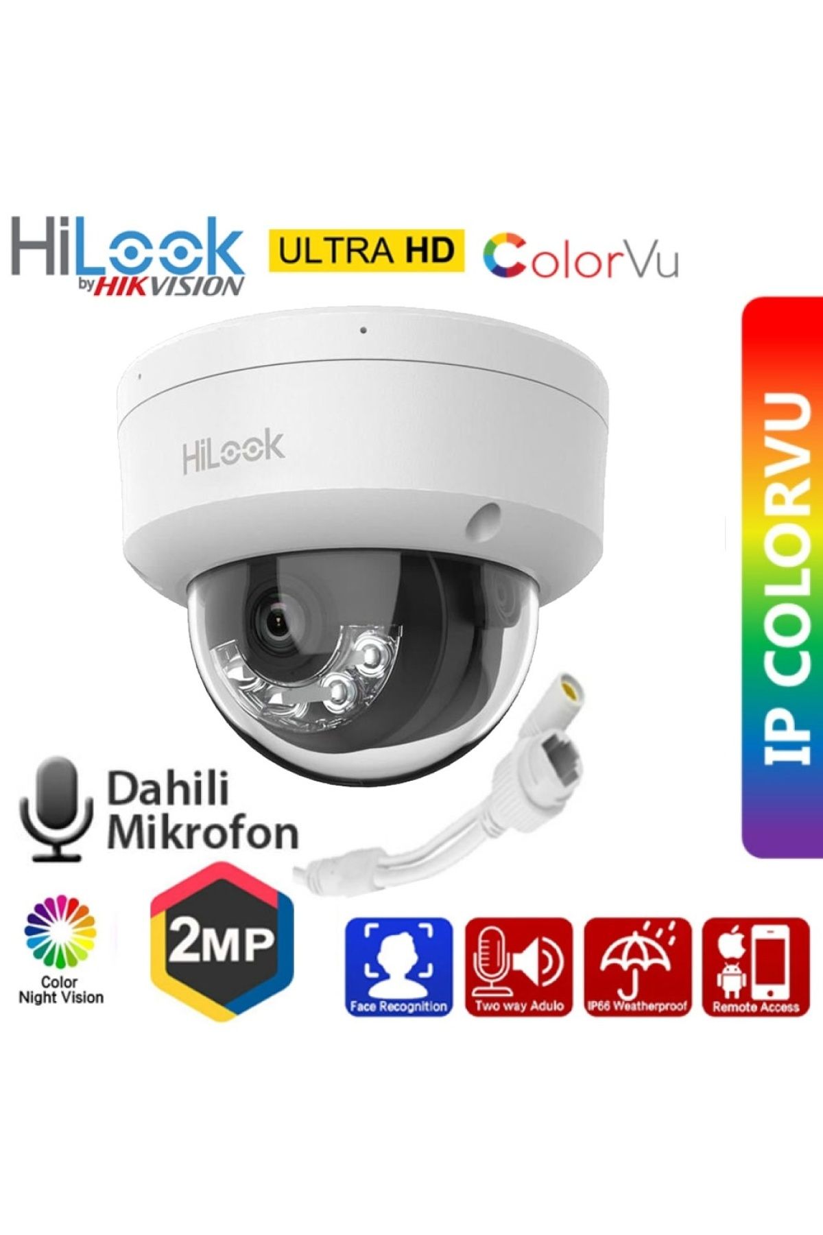 Hilook Dome Ipc-d120ha-lu Gece Renkli 2mp 2.8mm Poe Ip Network Colorvu Kamera H.265 Ip67