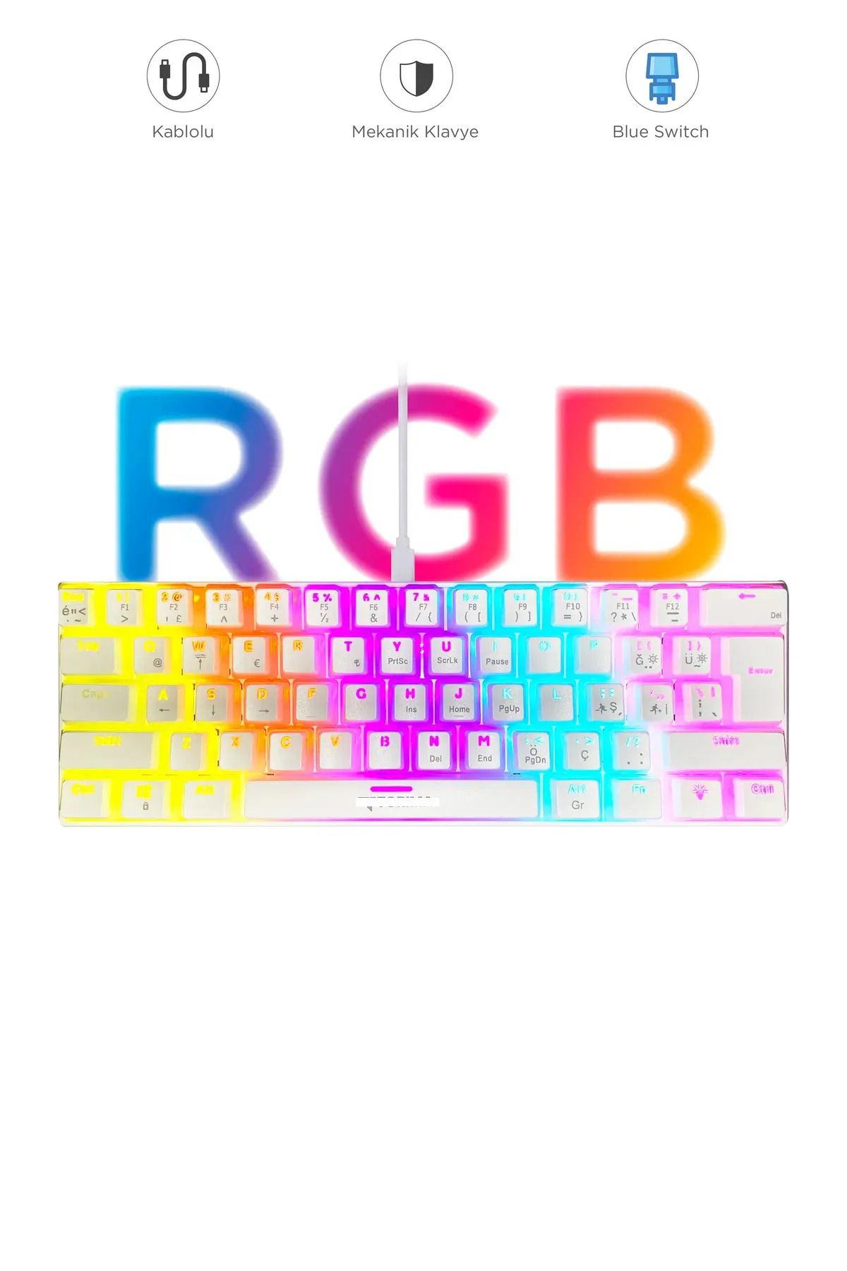 zistore Mini Gaming Mekanik Blue Switch Rgb Işıklı Type-c Kablolu Q Klavye