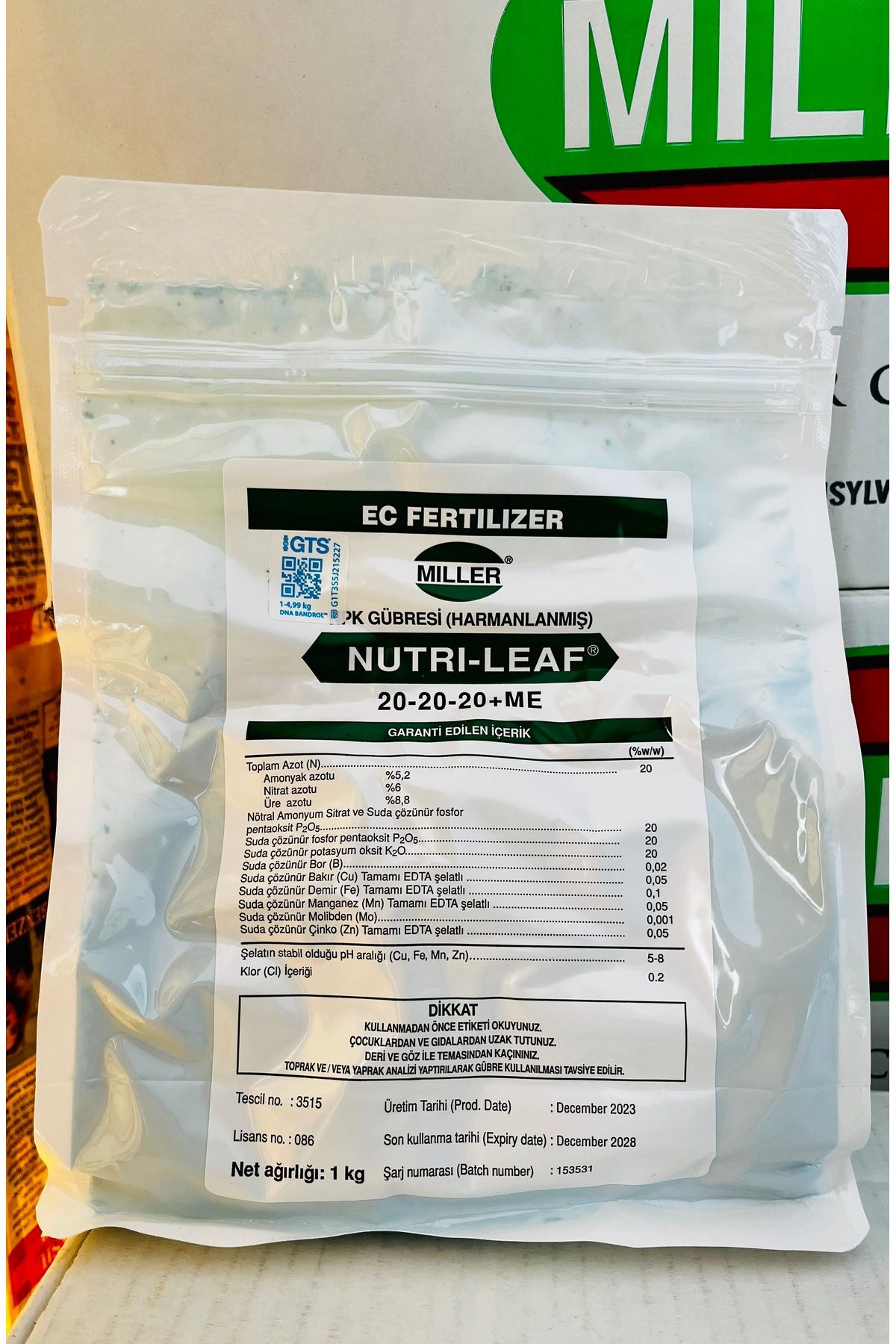 Miller 20-20-20 Nutrıleaf Npk 1kg Azot-fosfor-potasyum